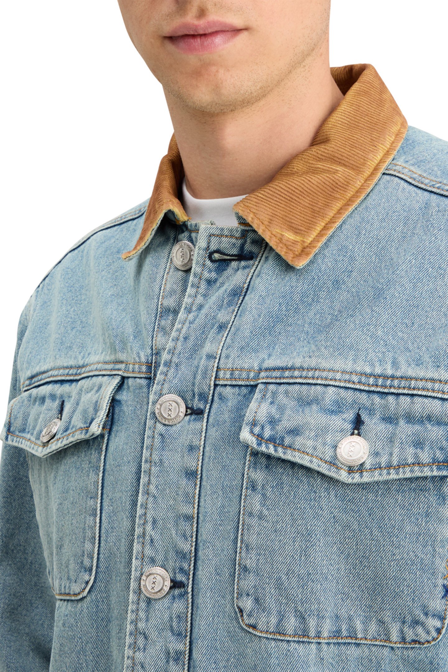 CORD COLLAR INDIGO TEDDY JACKET WASHED INDIGO 9