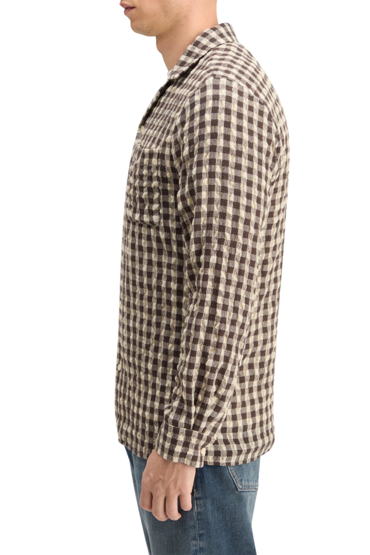 SEERSUCKER WOOL BLEND CHECK SHIRT BROWN CHECK 6