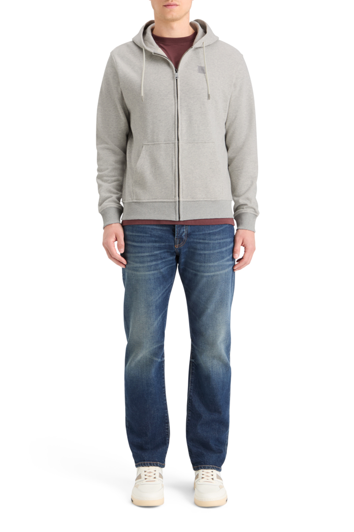 ESSENTIAL LOGO BADGE ZIP-THROUGH HOODIE GREY MELANGE 3