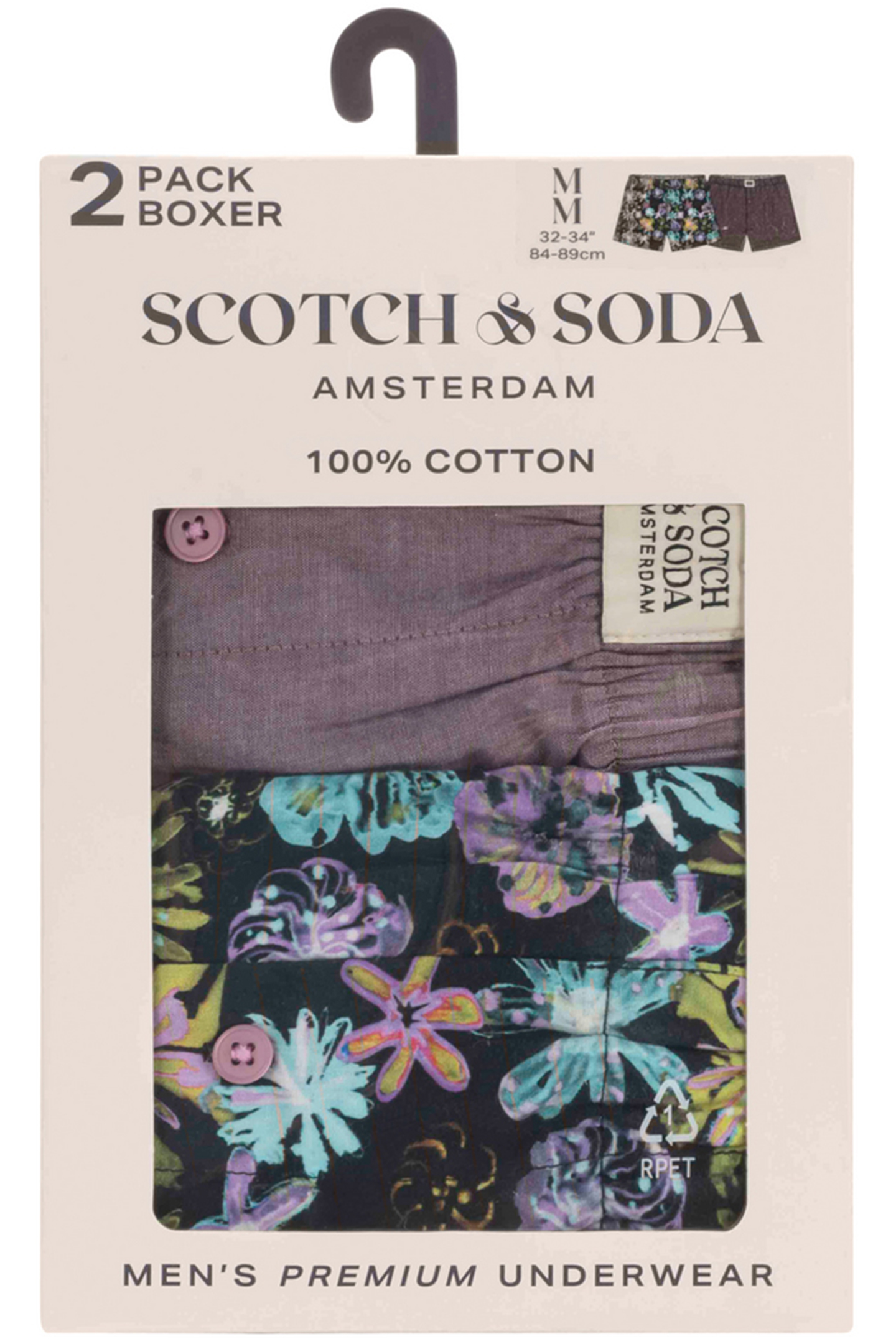 2PK MENS COTTON WOVEN BOXER BRIEF UNDERWEAR BLACK / PURPLE 2