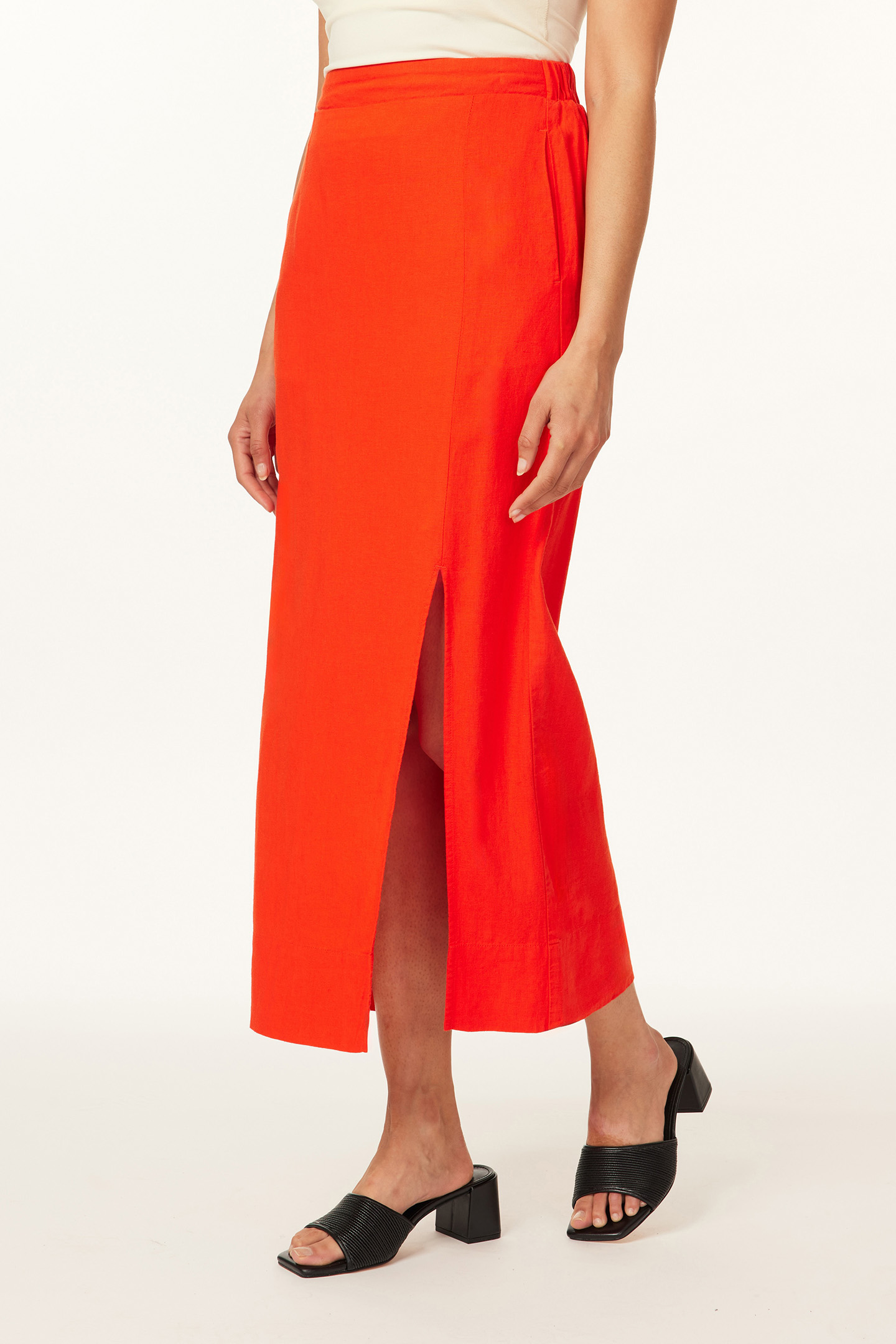 PENCIL SLIT SKIRT ORANGE.COM 5
