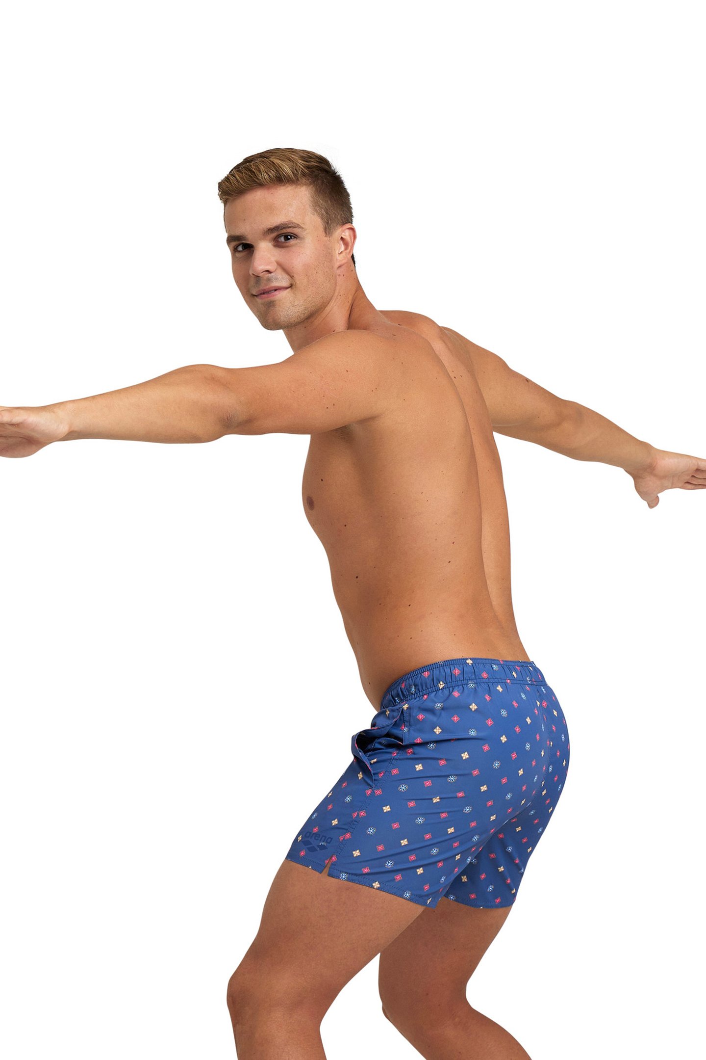 MEN'S BEACH SHORT ALLOVER GREY BLUE MICROFLOWERS MU 2