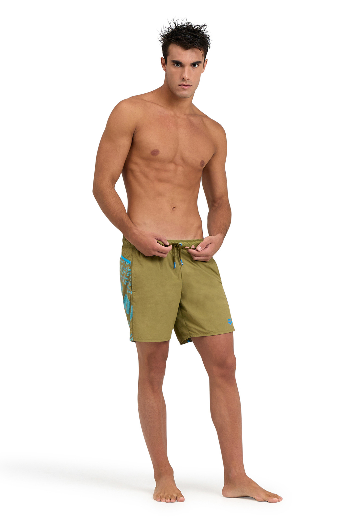 MEN'S ARENA PRO_FILE BEACH BOXER LOGO DARK OLIVE-TURQUOISE 3