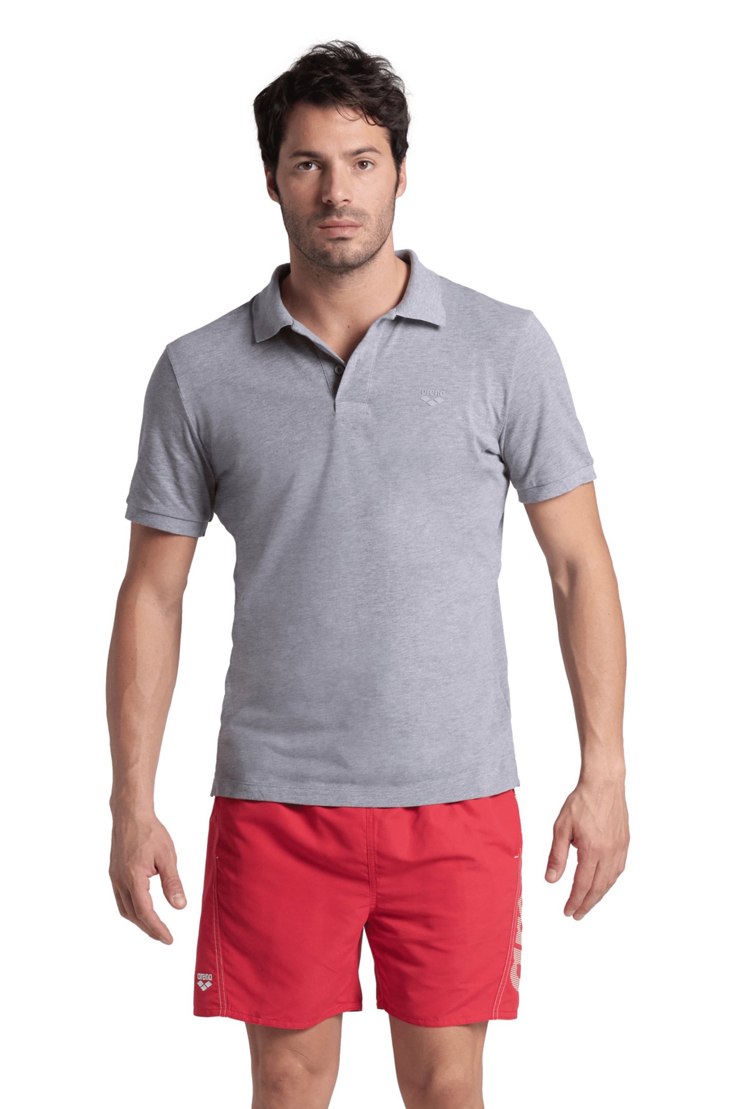 MEN'S POLOSHIRT SOLID COTTON PIQUET MEDIUM GREY HEATHER-WHIT by Arena