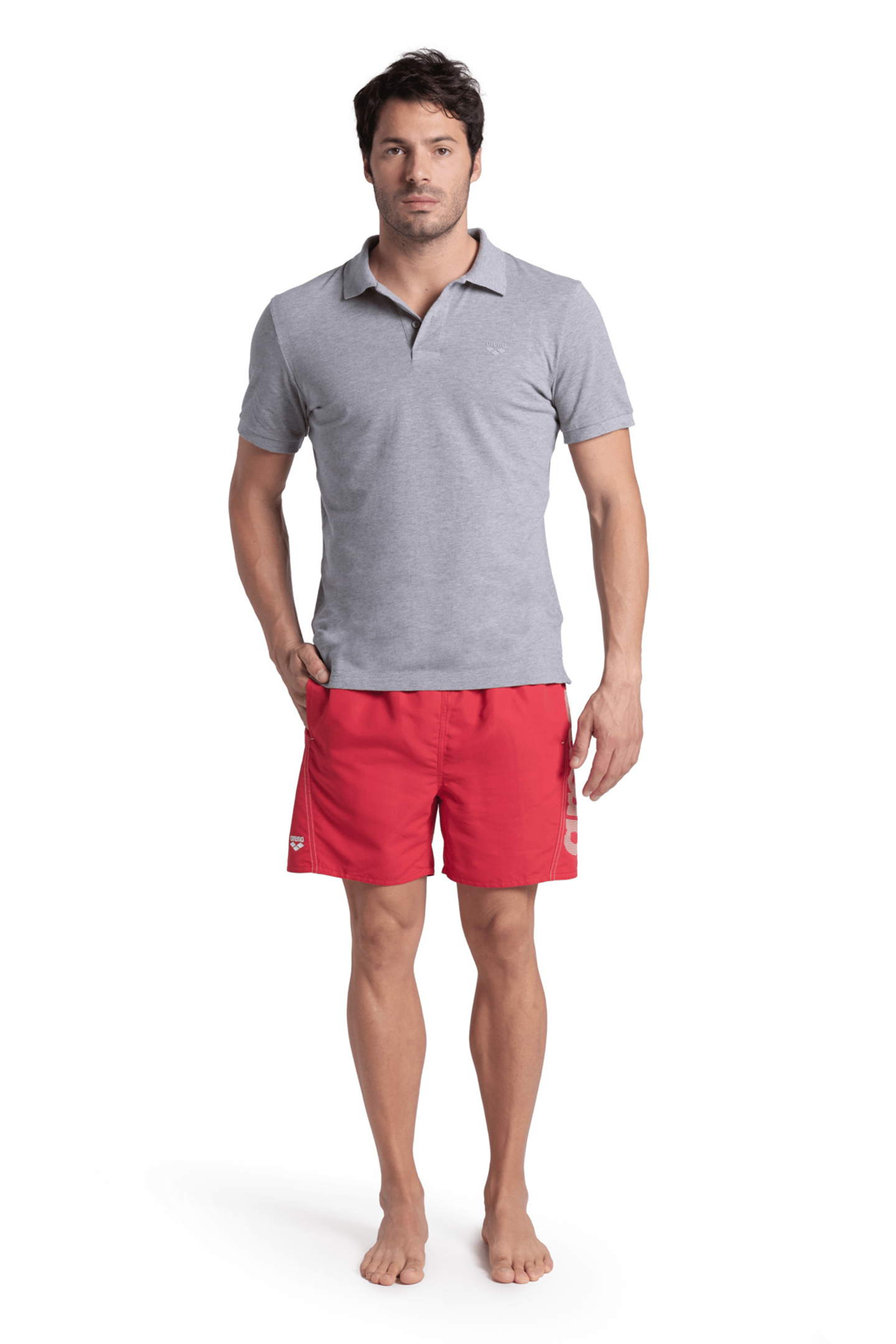 MEN'S POLOSHIRT SOLID COTTON PIQUET MEDIUM GREY HEATHER-WHIT 3