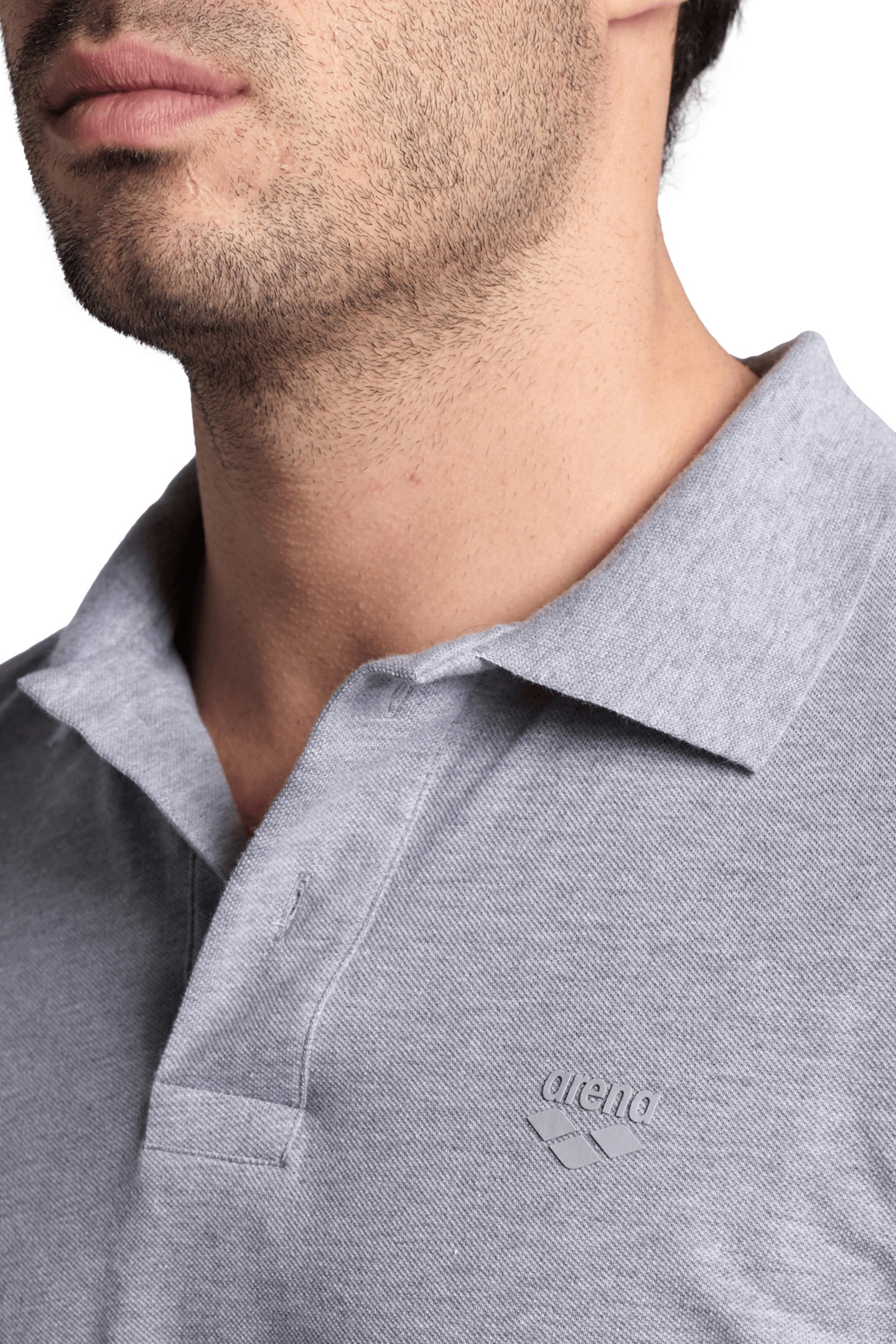 MEN'S POLOSHIRT SOLID COTTON PIQUET MEDIUM GREY HEATHER-WHIT 6