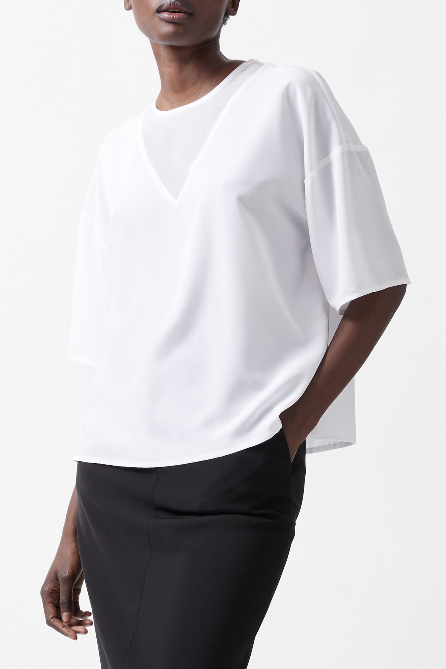 CAPRIANA CREPE TOP LINEN WHITE by French Connection