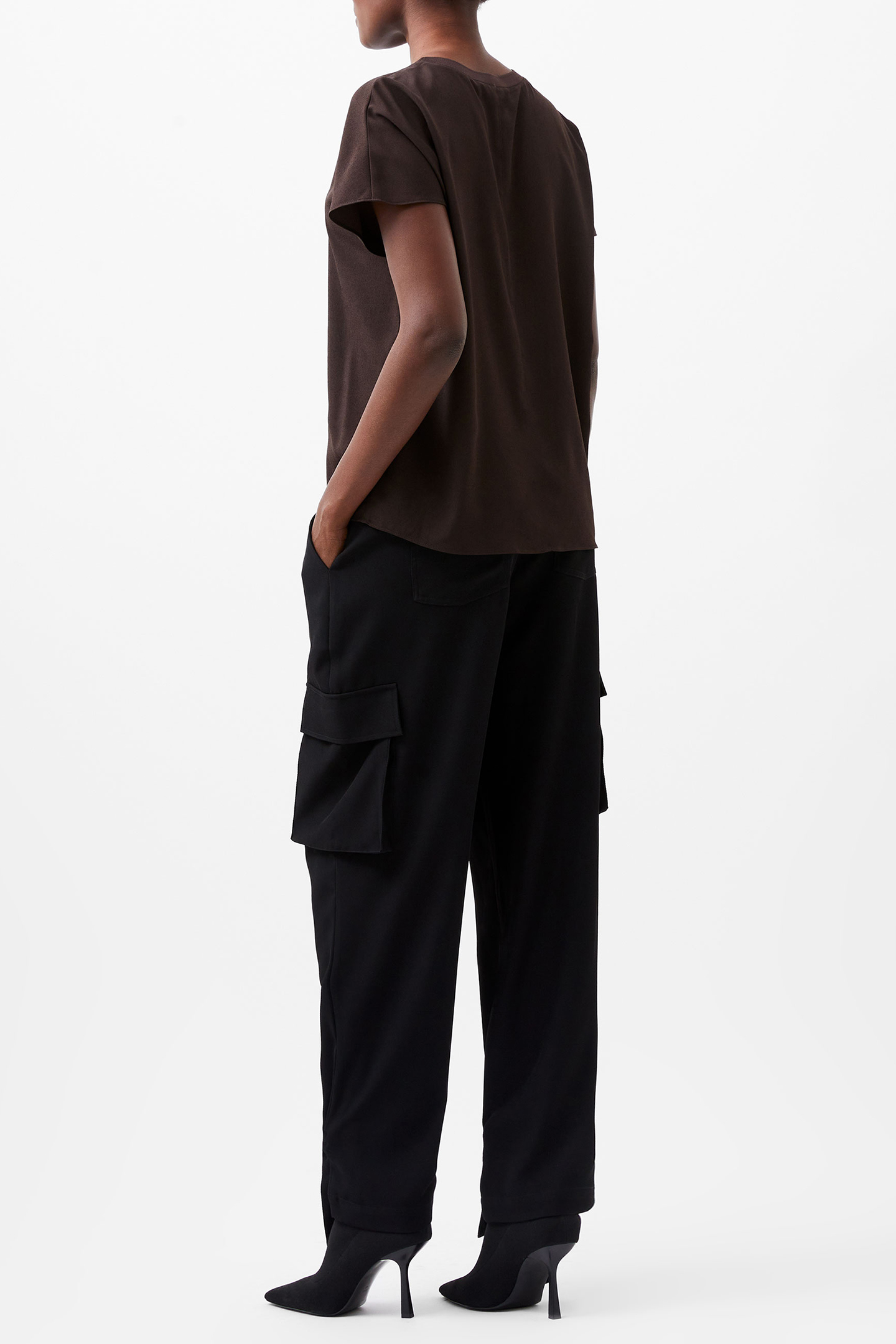 CREPE LIGHT CREW NECK TOP CHOCOLATE GANACHE 3