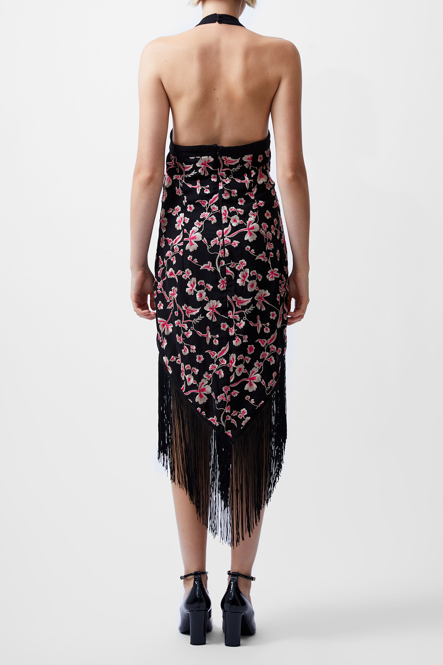 BRYONY EMB HALTER NK DRESS BLACKOUT/PINK MULTI 2