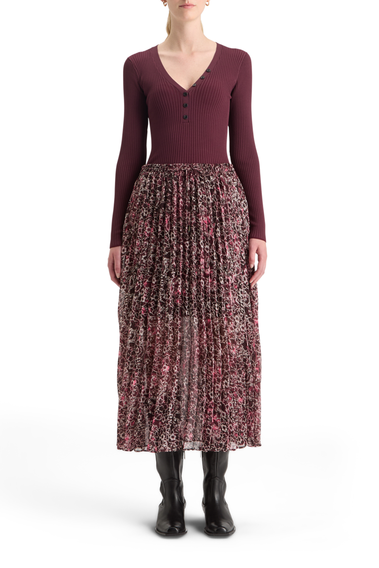 RIBBED FITTED PULLOVER BERRY 3