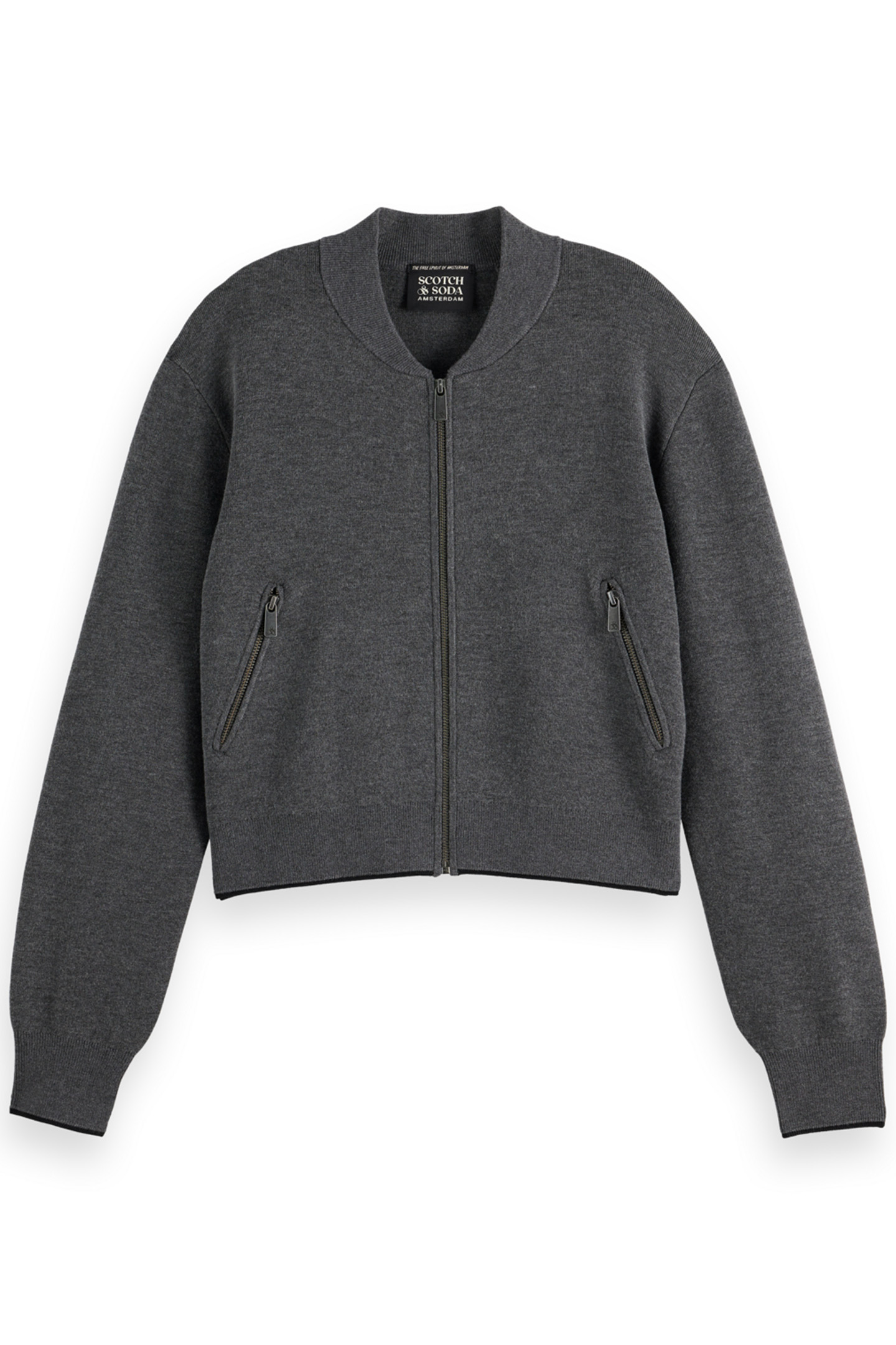 COMPACT KNITTED CROPPED BOMBER CHARCOAL MELANGE 1