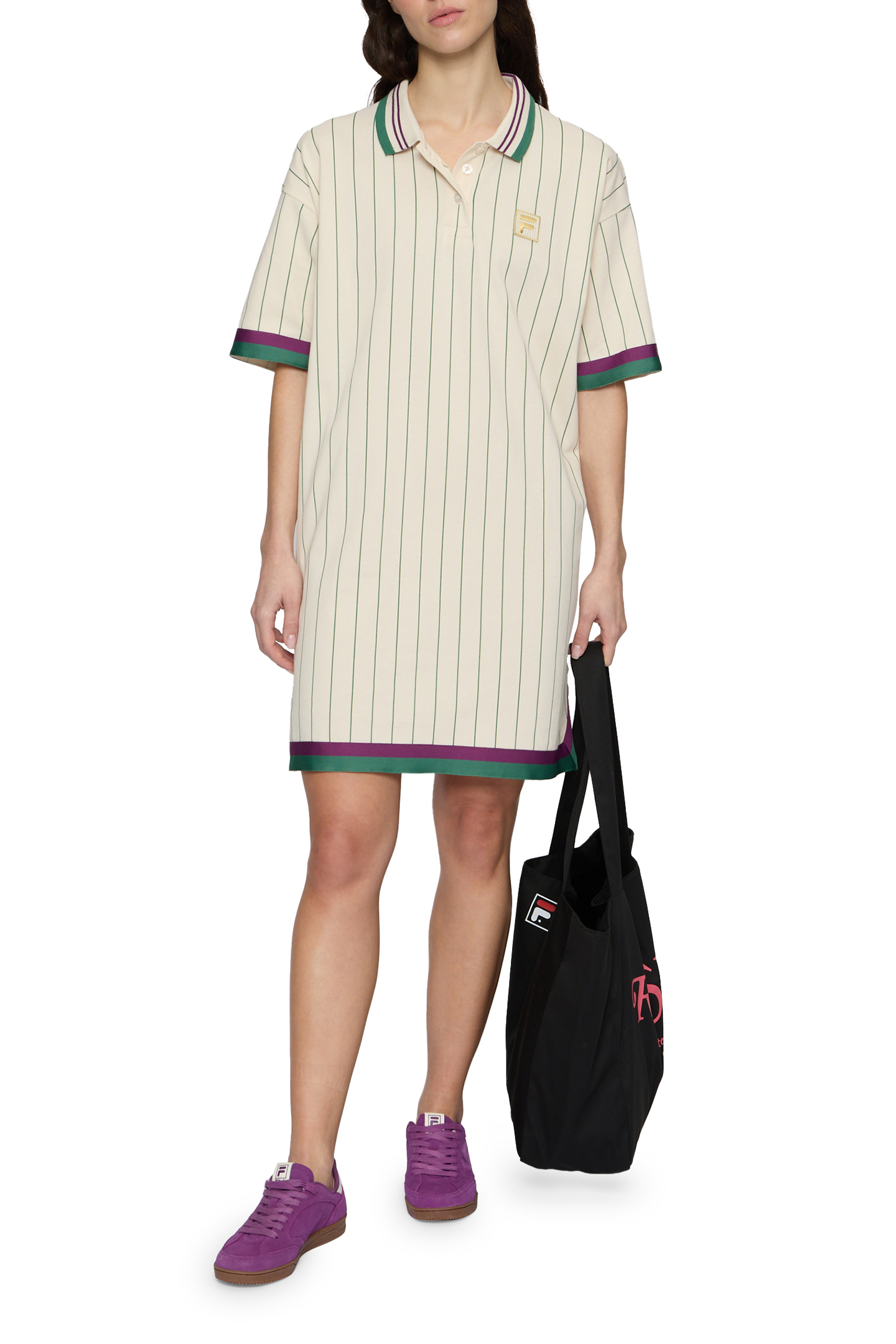 LAVINIA STRIPED OVERSIZED POLO DRESS ANTIQUE WHITE/FIR STRIP 3