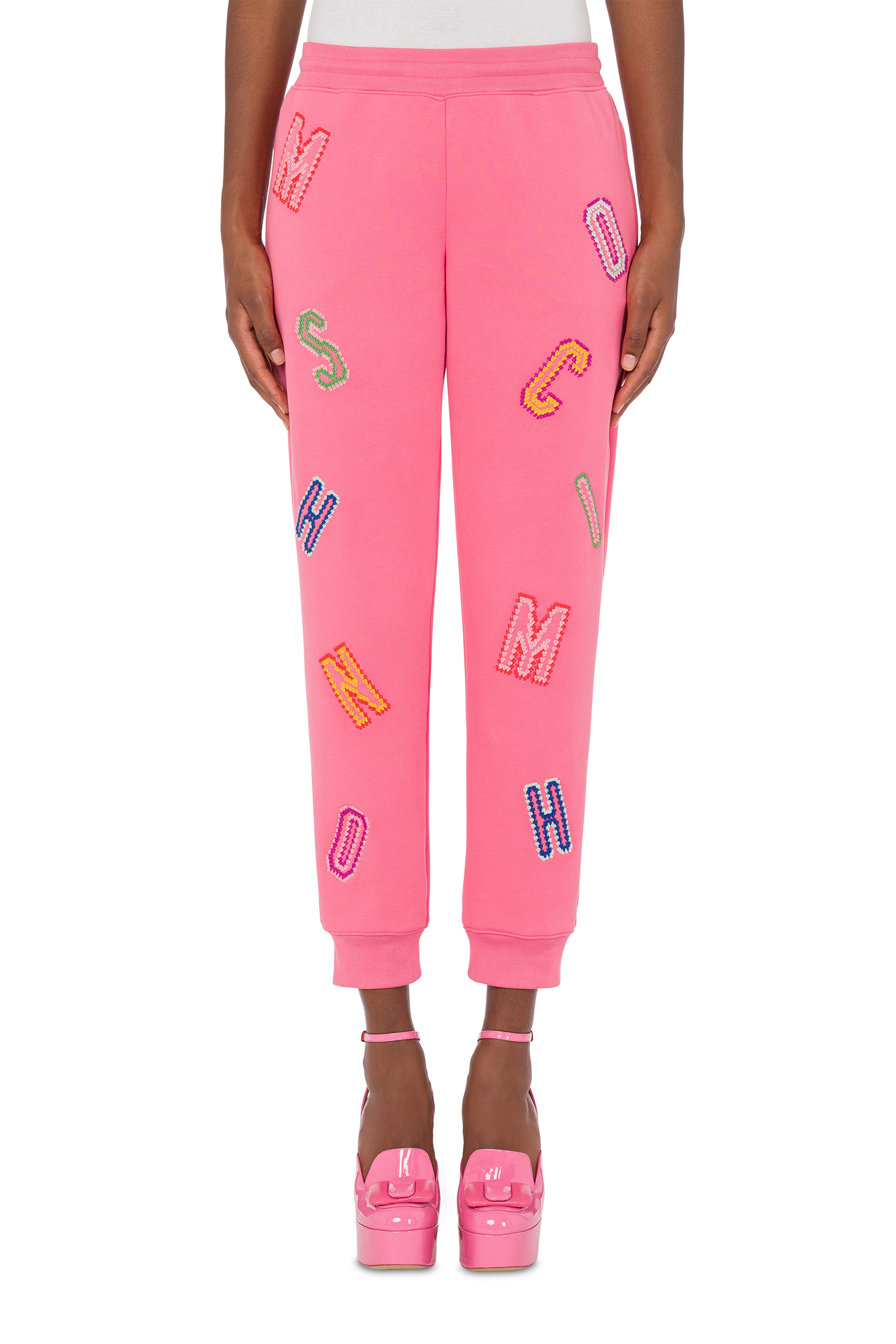 Moschino Organic Fleece Jogging Crochet Lettering Pink Maat: 40 | Joggingbroeken Outlet | Dames | Roze