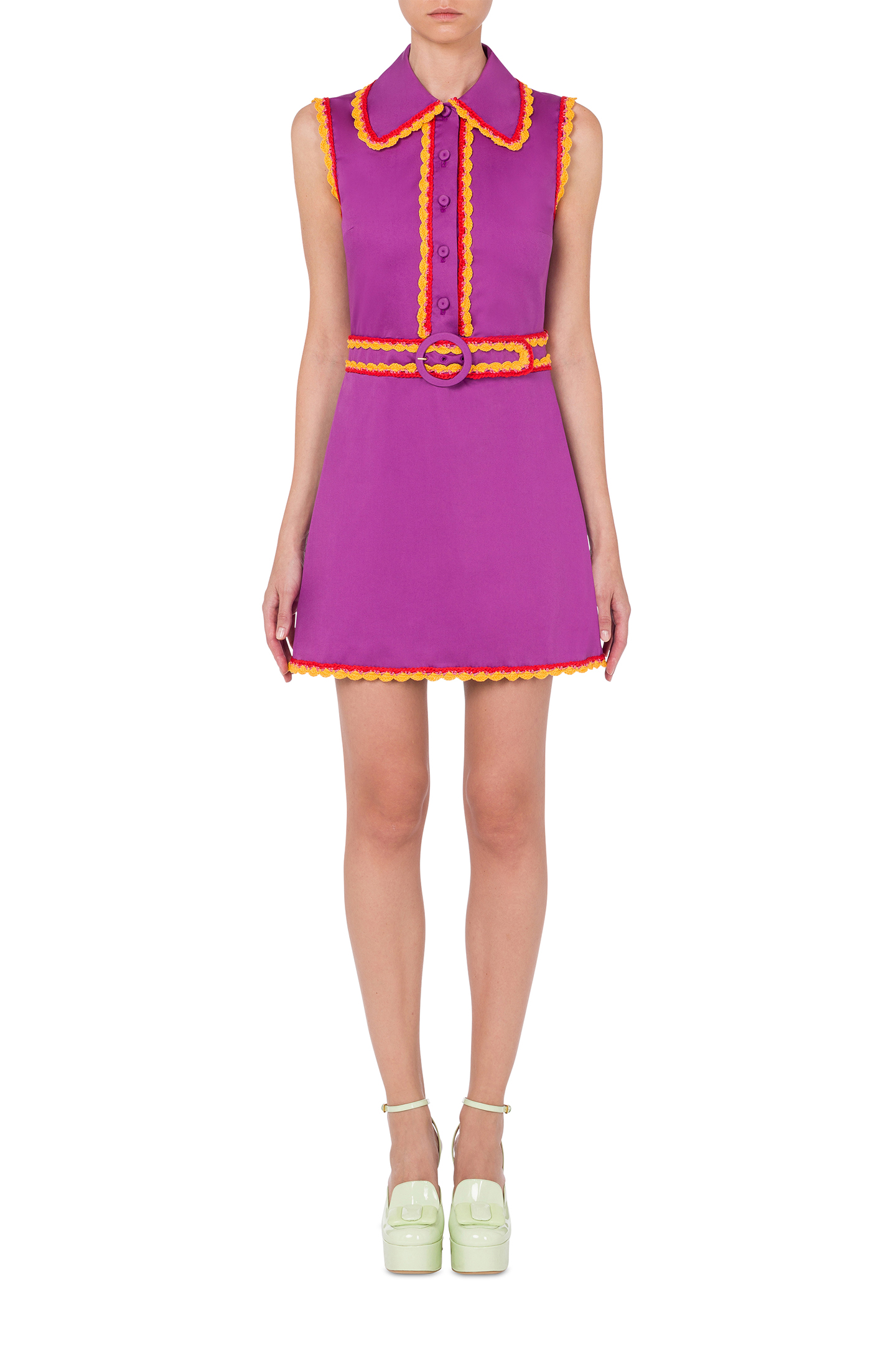 STRETCH POPLIN DRESS CROCHET DETAILS VIOLET 1