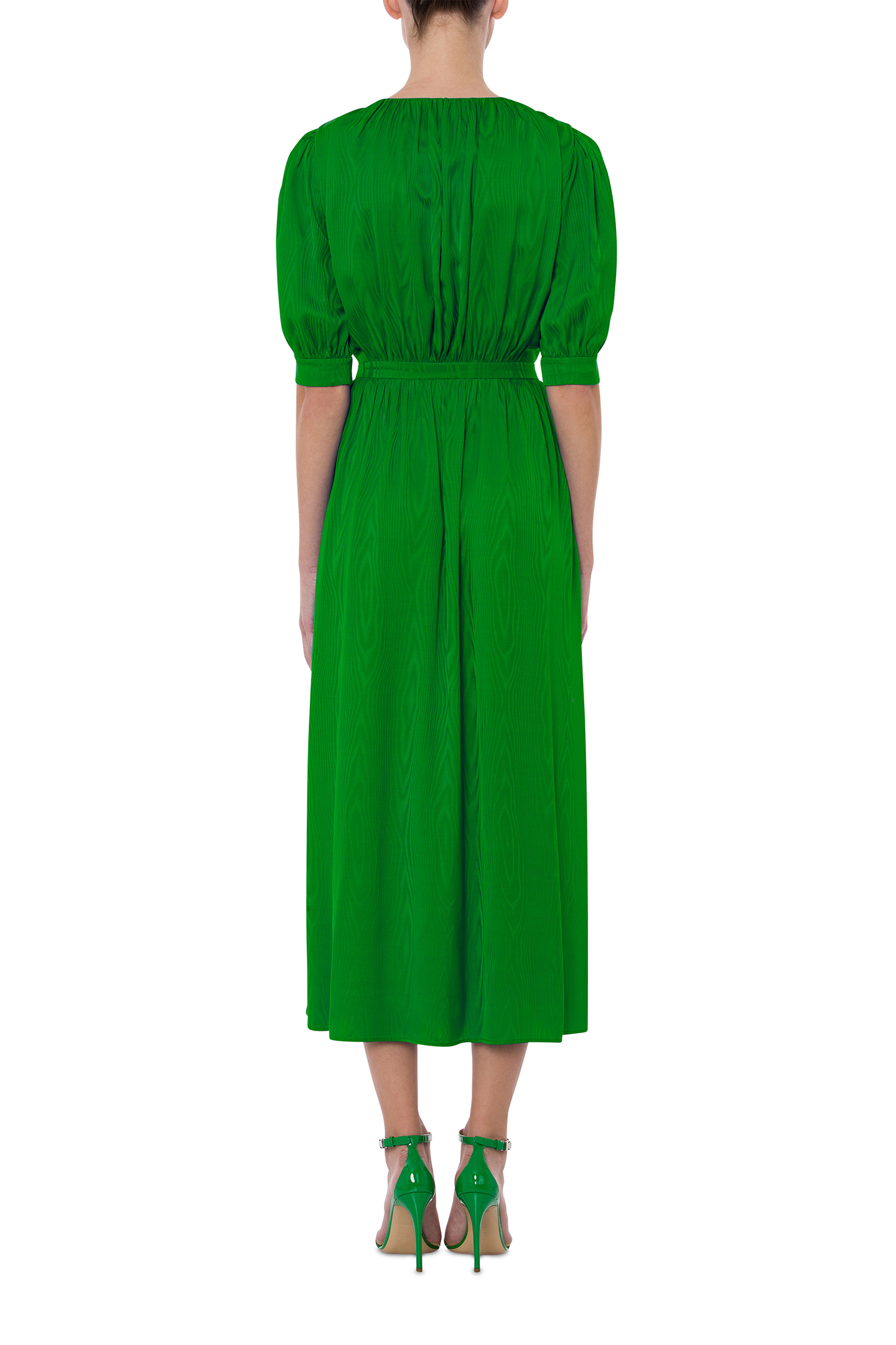 MIDI DRESS IN FLUID MOIRÉ GREEN 2