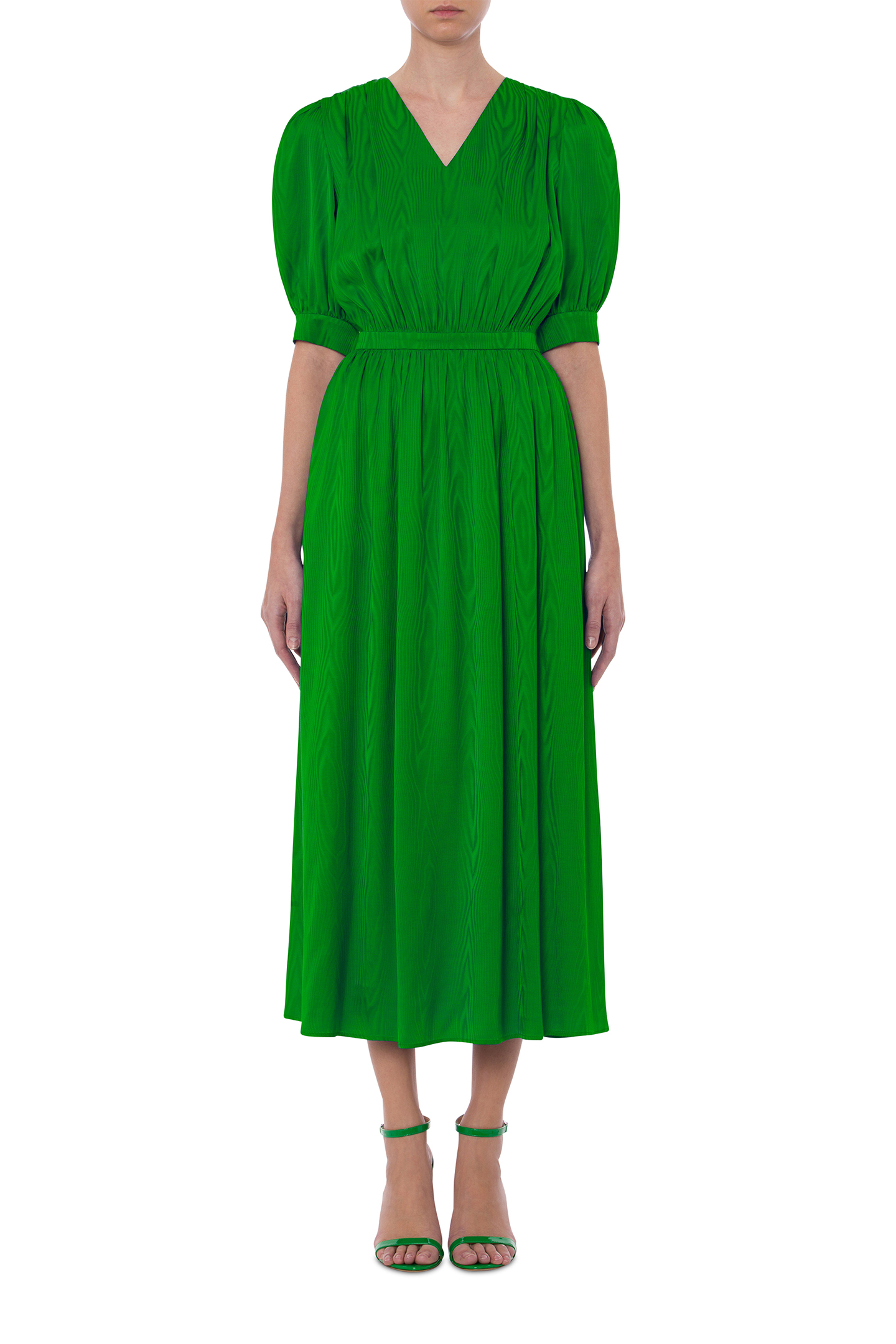 MIDI DRESS IN FLUID MOIRÉ GREEN 1