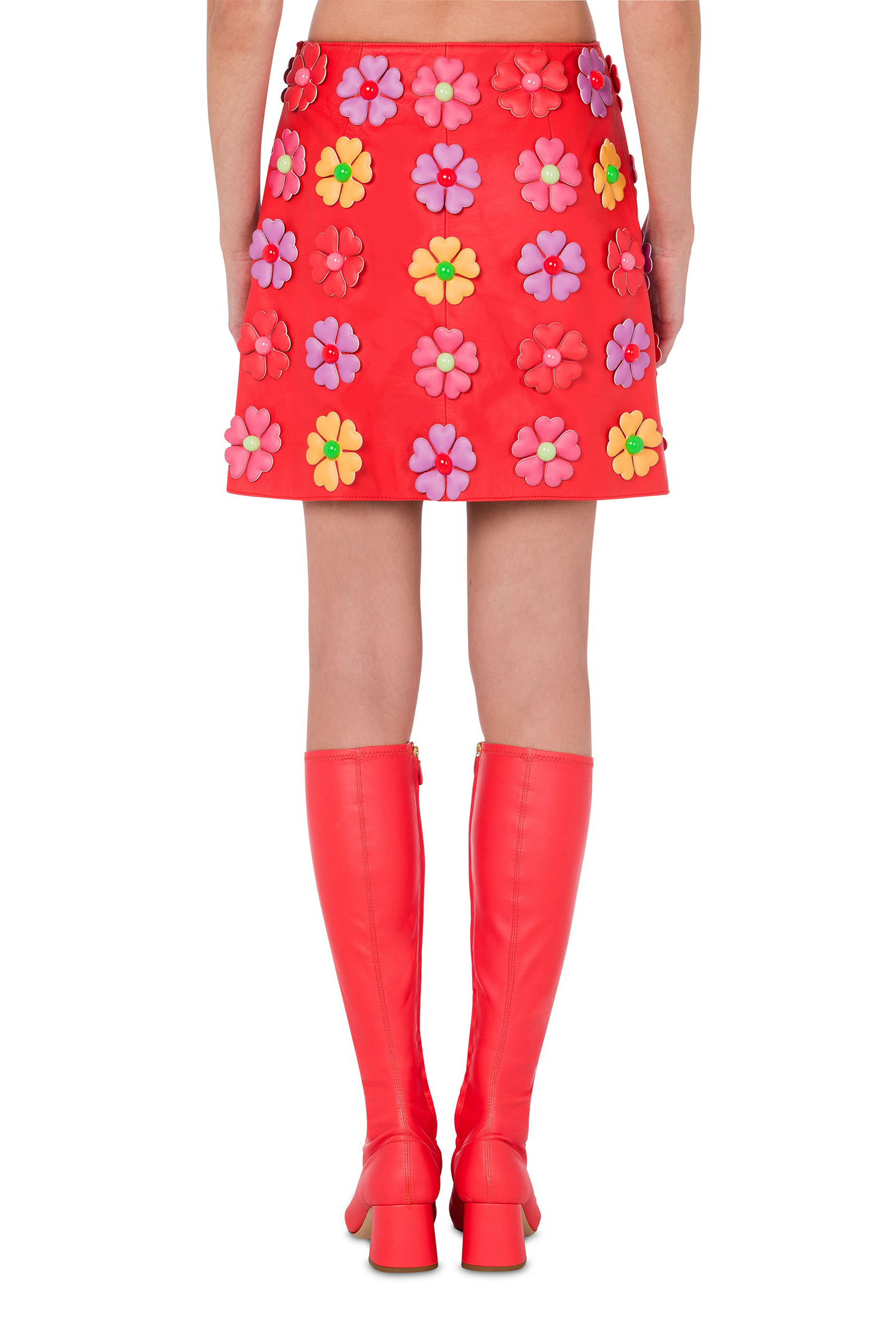 ALLOVER FLOWERS NAPPA LEATHER SKIRT RED 2