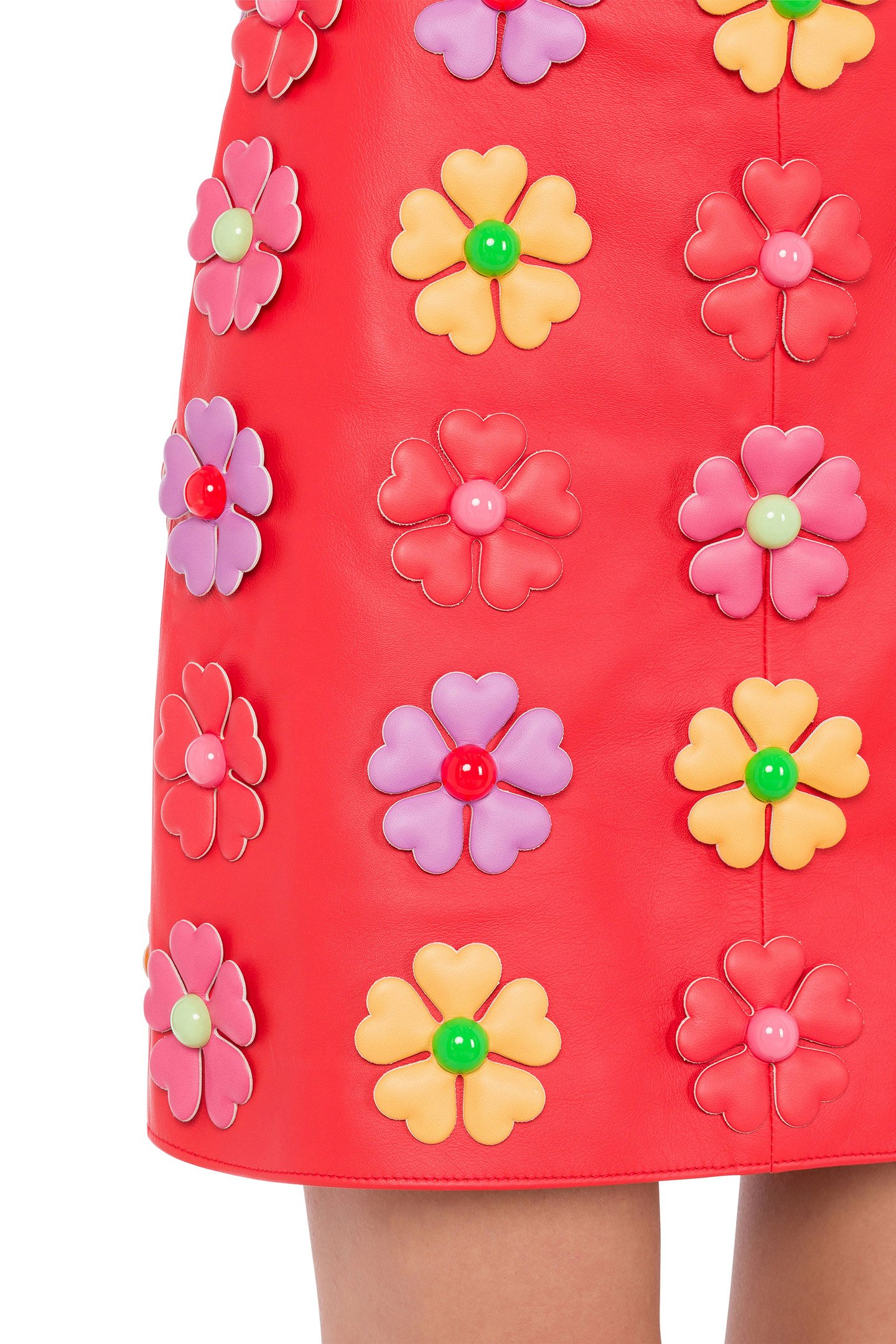 ALLOVER FLOWERS NAPPA LEATHER SKIRT RED 4