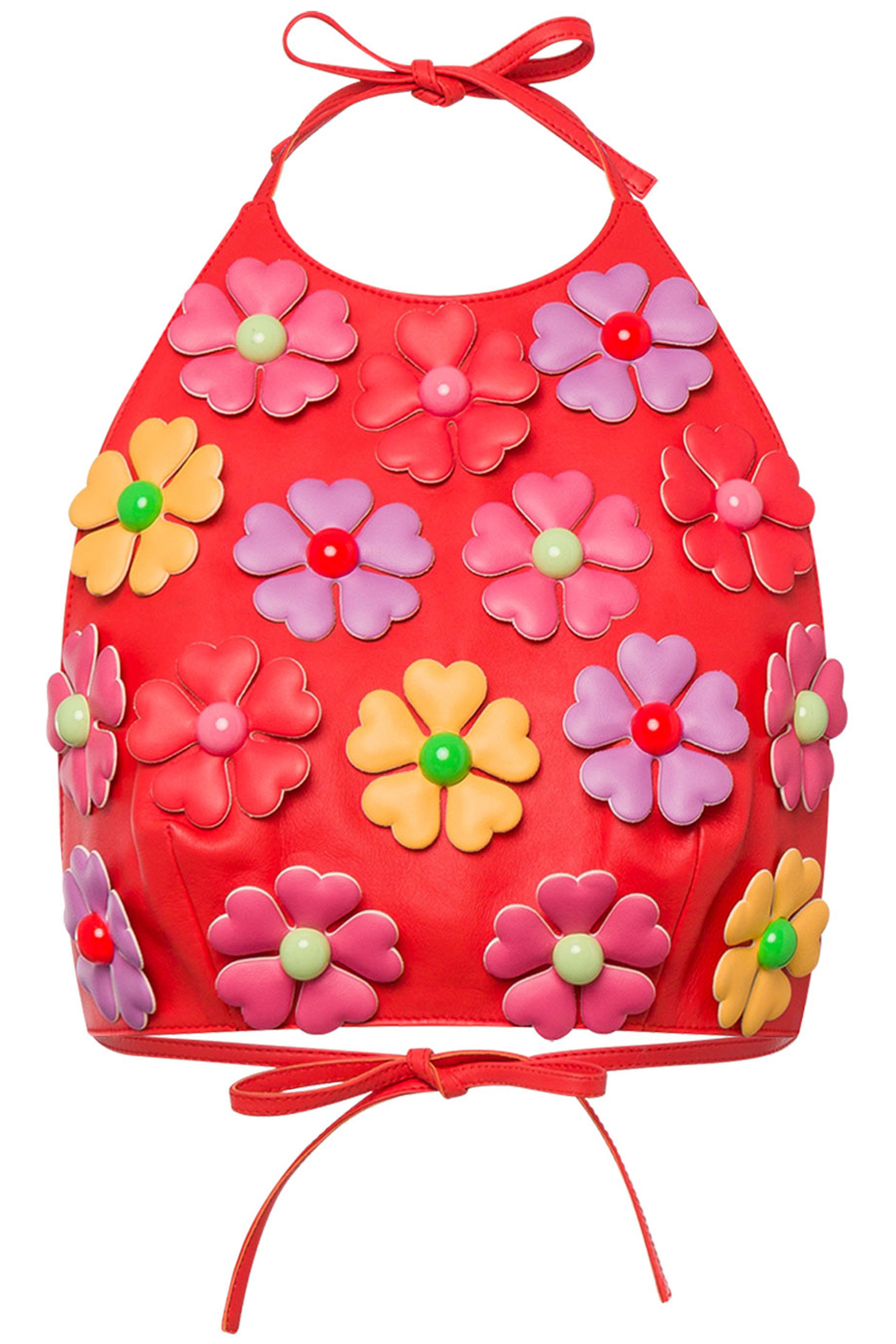 ALLOVER FLOWERS NAPPA LEATHER CROP TOP RED 3