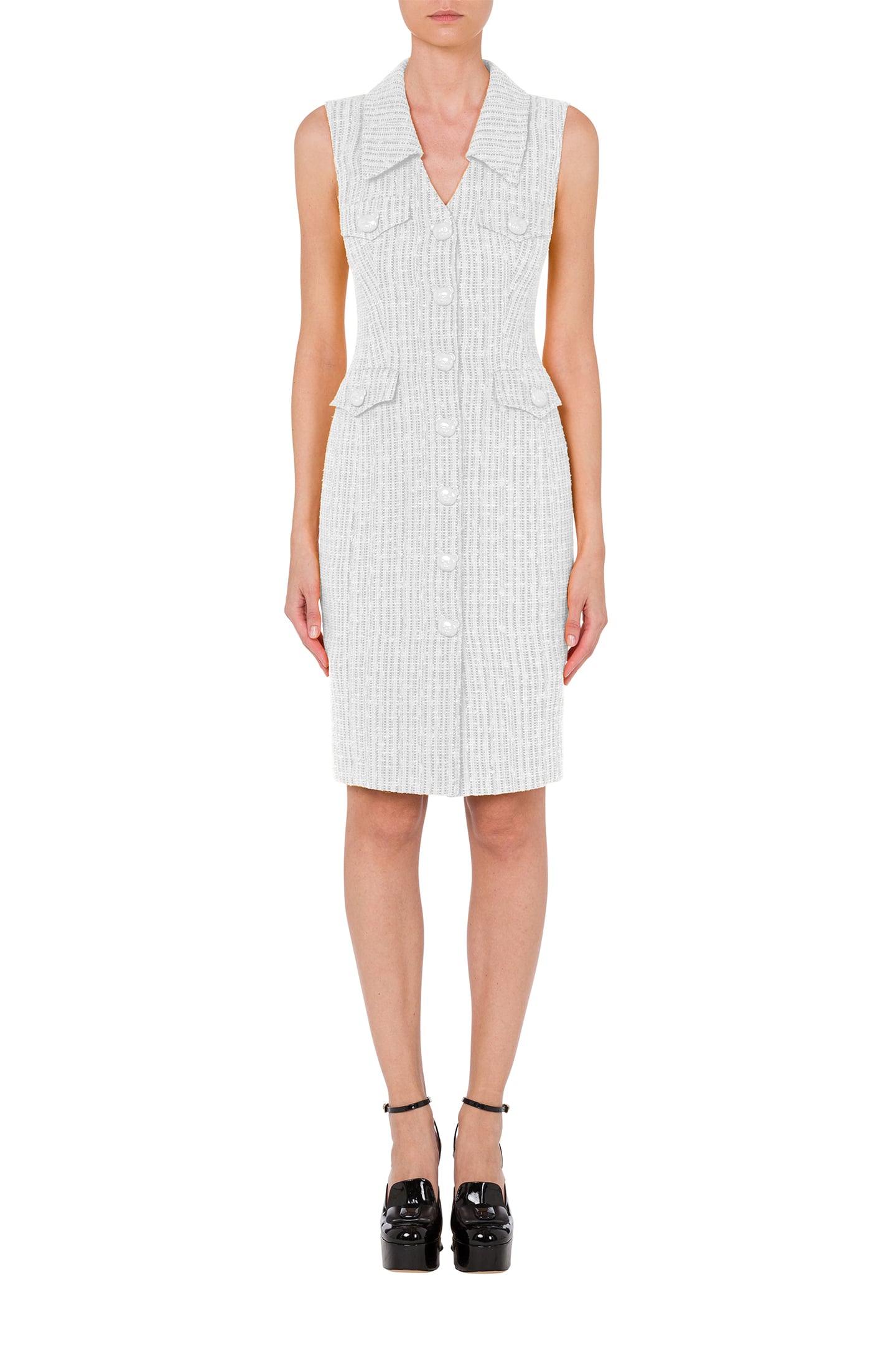 TEDDY BUTTONS TWEED DRESS WHITE 1