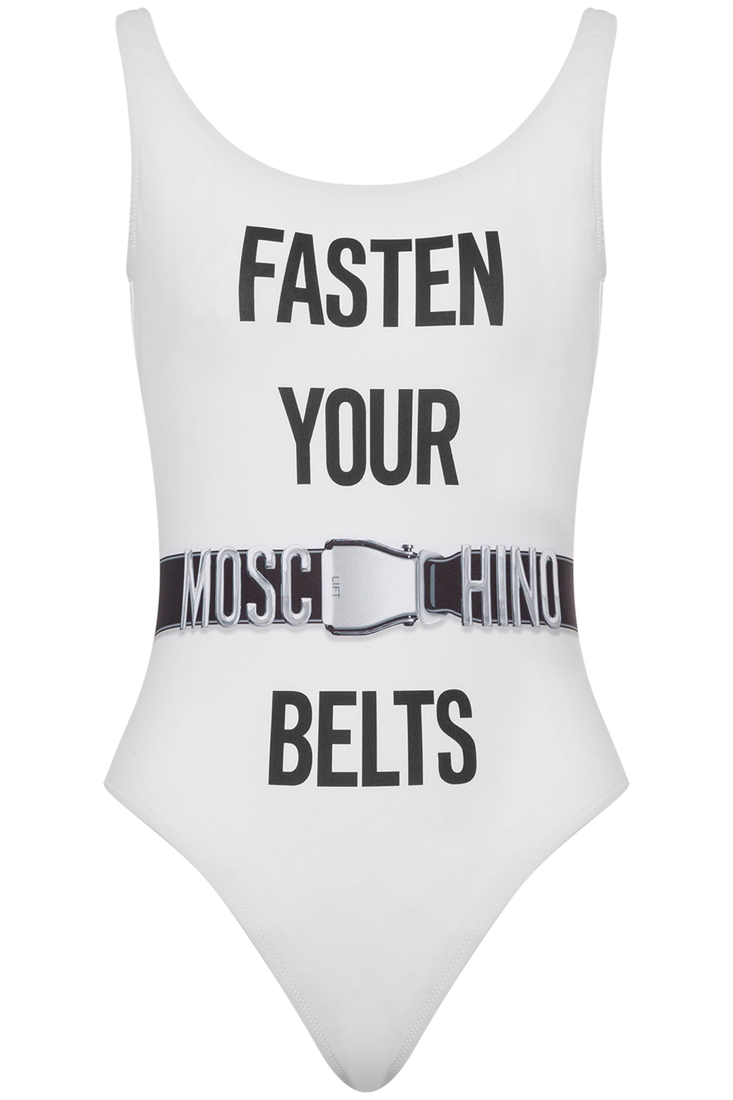 FASTEN YOUR BELTS ONE-PIECE SWIMSUIT WHITE 3