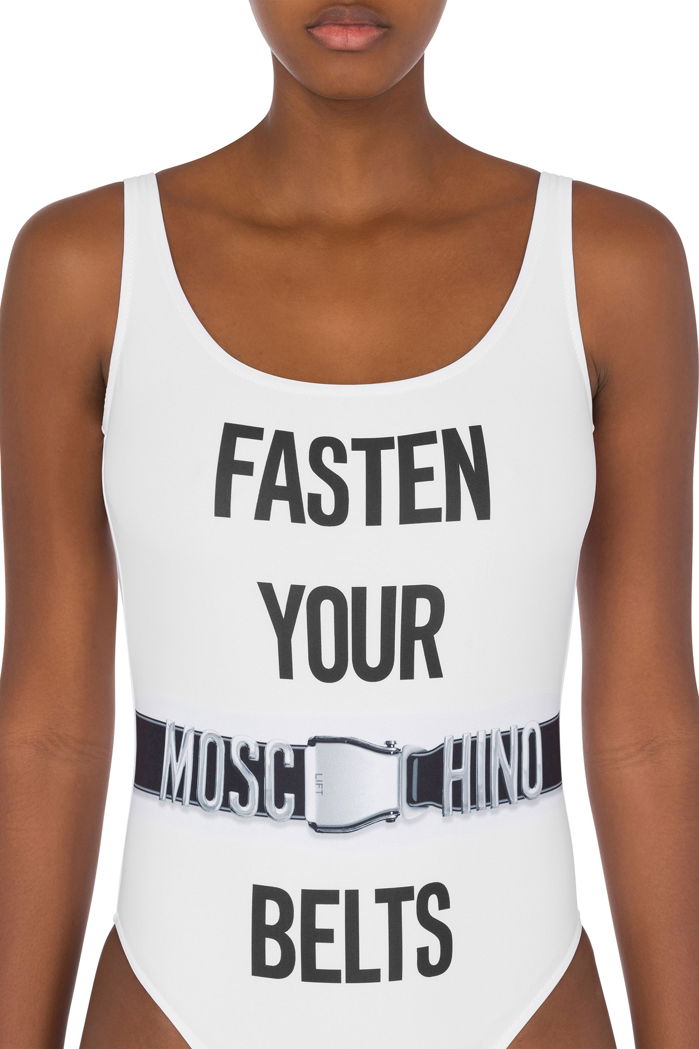 FASTEN YOUR BELTS ONE-PIECE SWIMSUIT WHITE 4