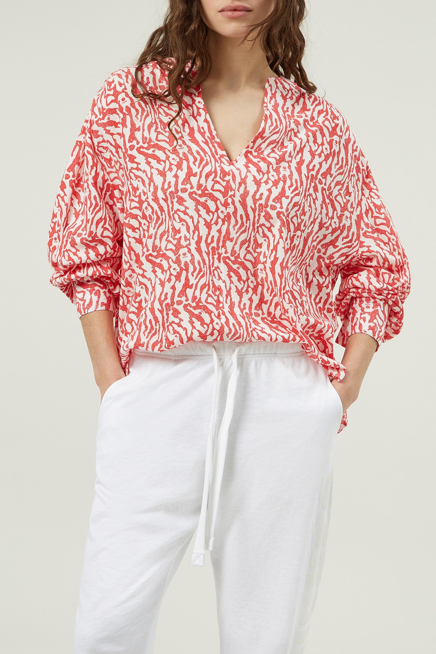 V-NECK BLOUSE ZEBRA JERSEY ECRU 1