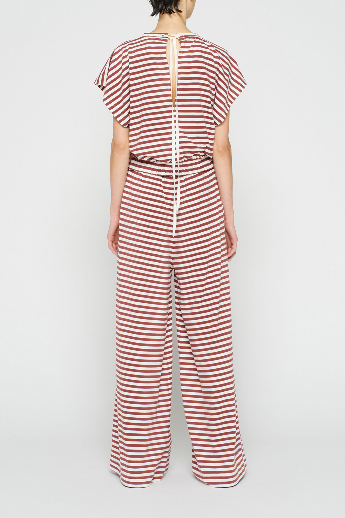 WIDE LEG PANTS STRIPE WARM WHITE/BURGUNDY 3