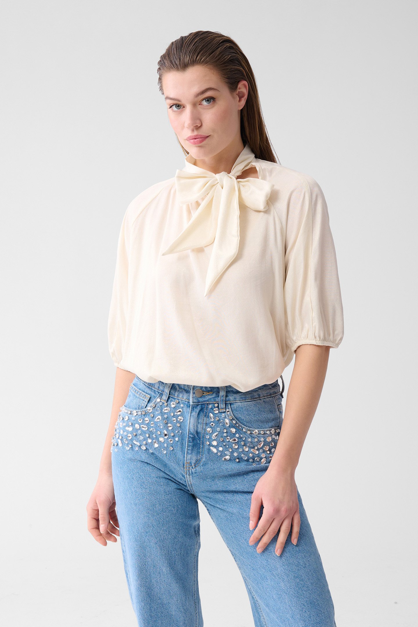 LA-SBSHINE BOW BLOUSE OFFWHITE by Shoeby