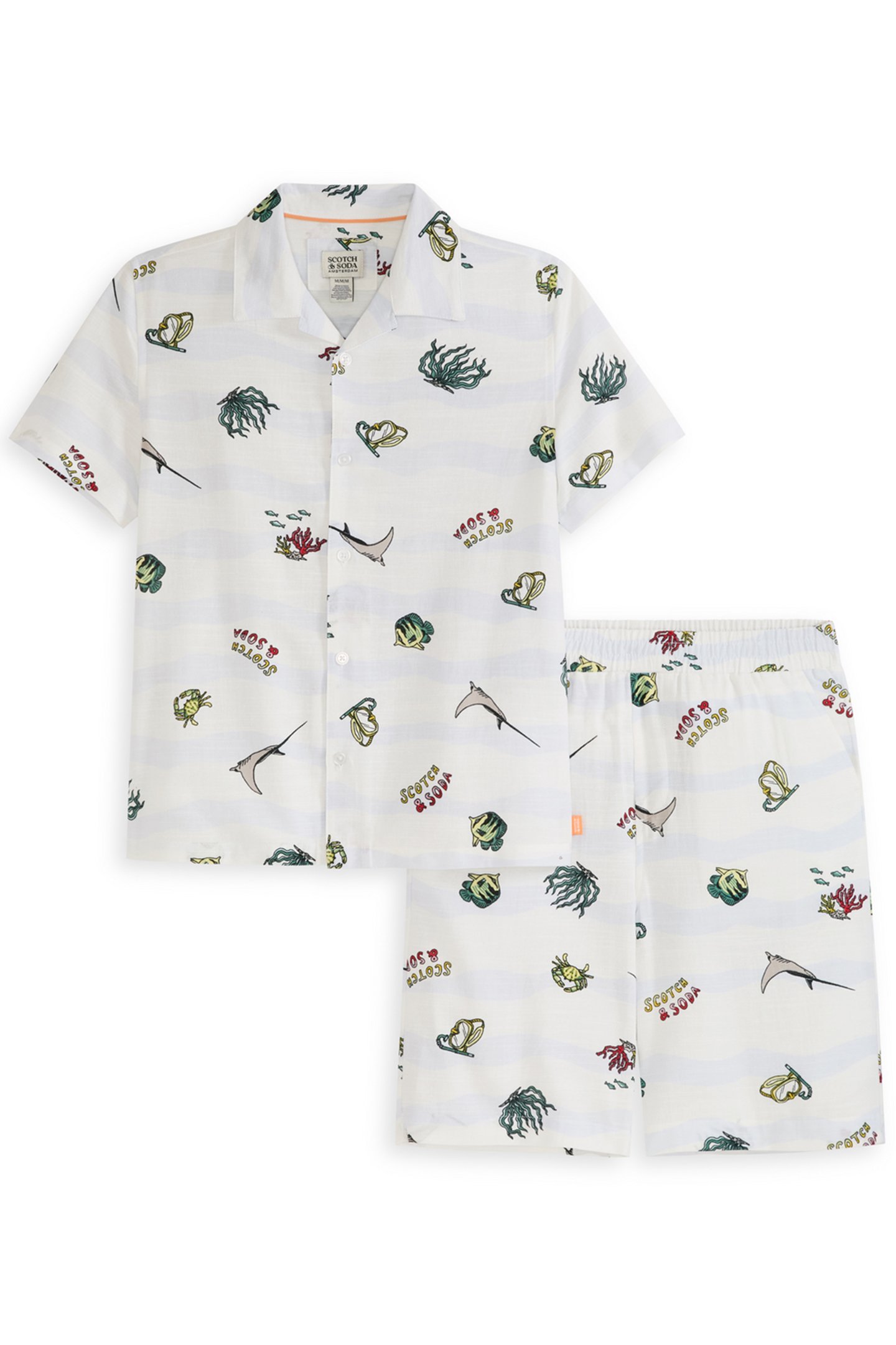 BOYS 2PC PRINTED WOVEN BUTTON UP SHIRT & SHORT SET WHITE TRA by Scotch & Soda