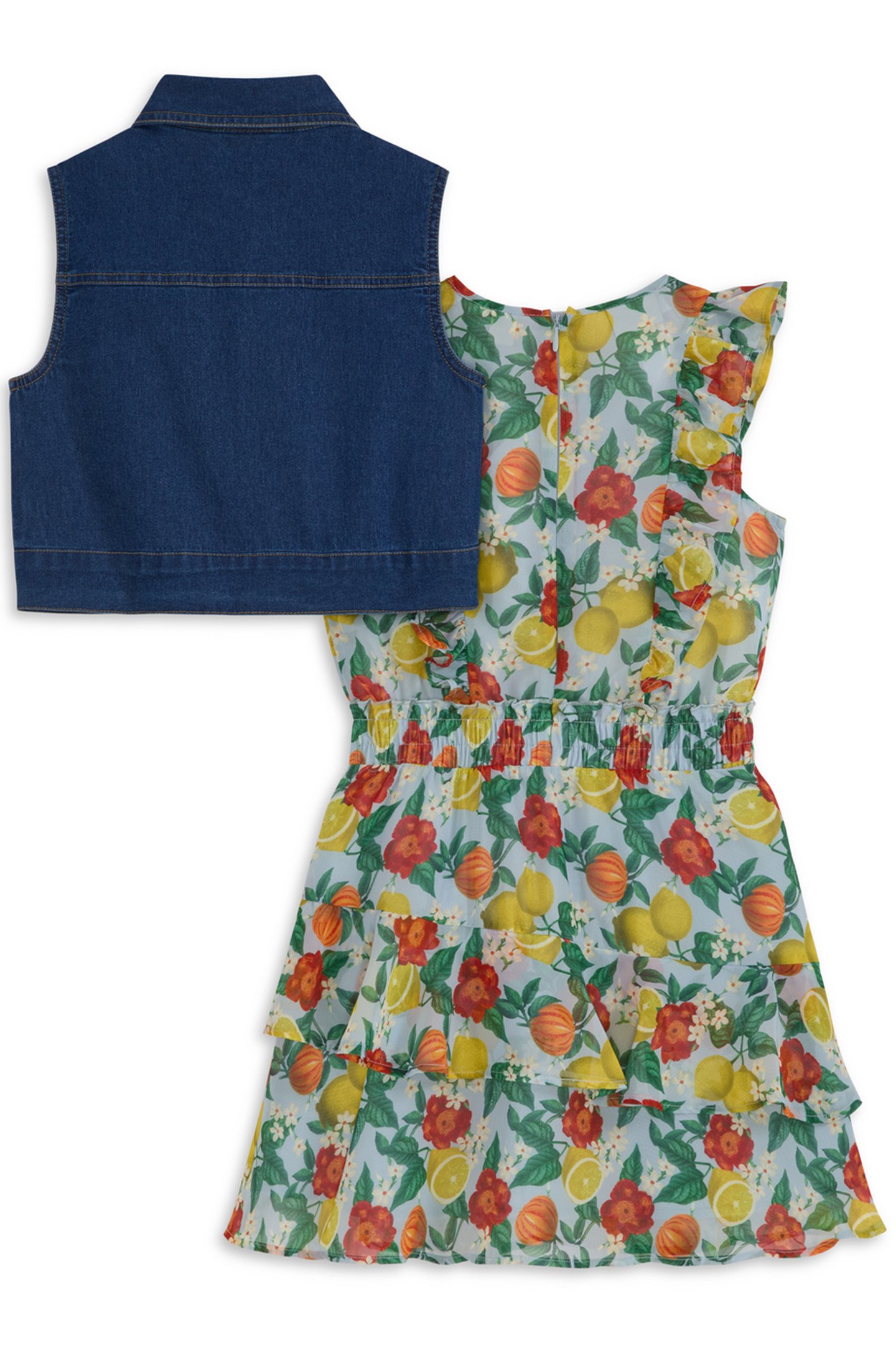 GIRLS S&S DRESS & VEST SET SKY/PEWTER 2