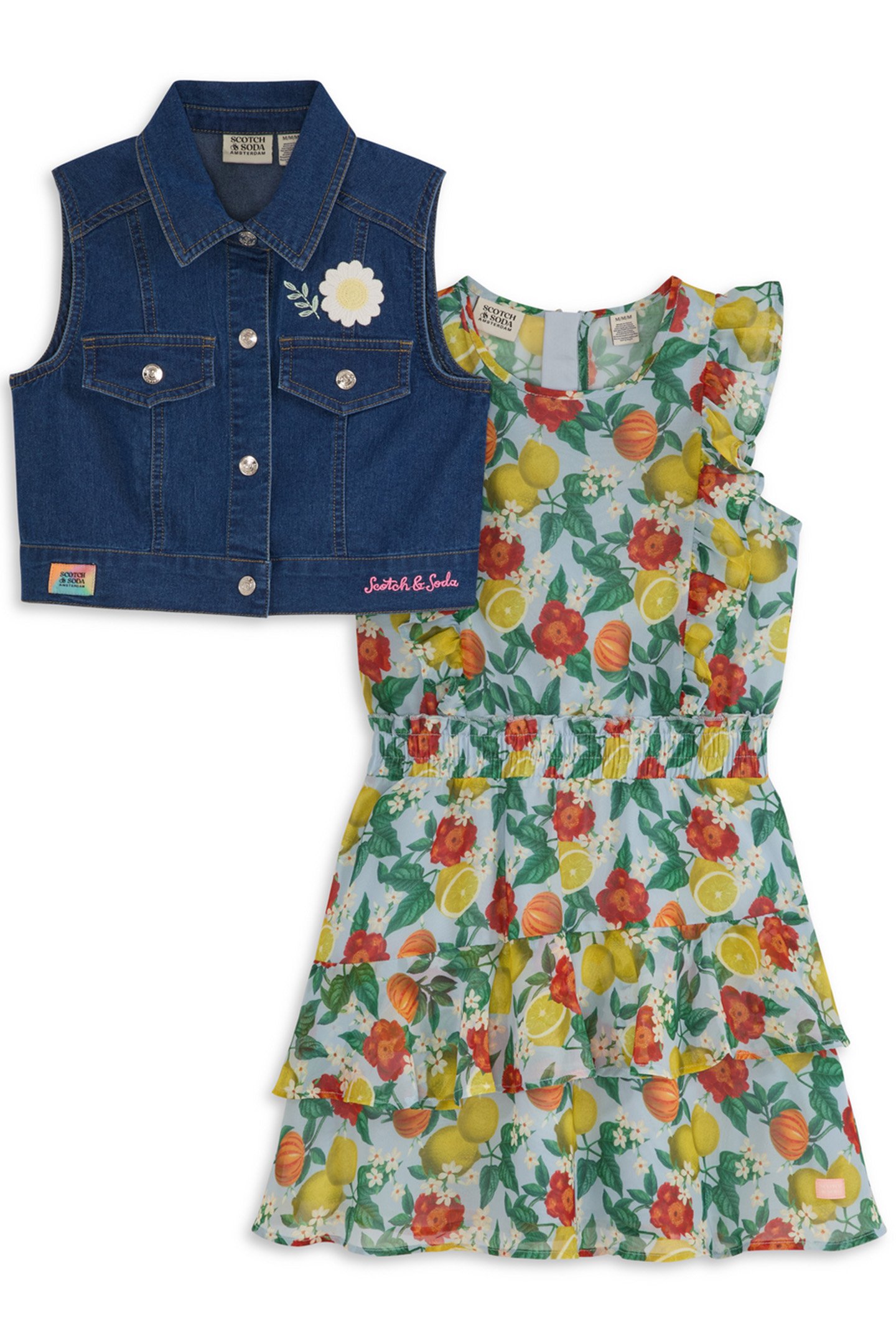 GIRLS S&S DRESS & VEST SET SKY/PEWTER by Scotch & Soda