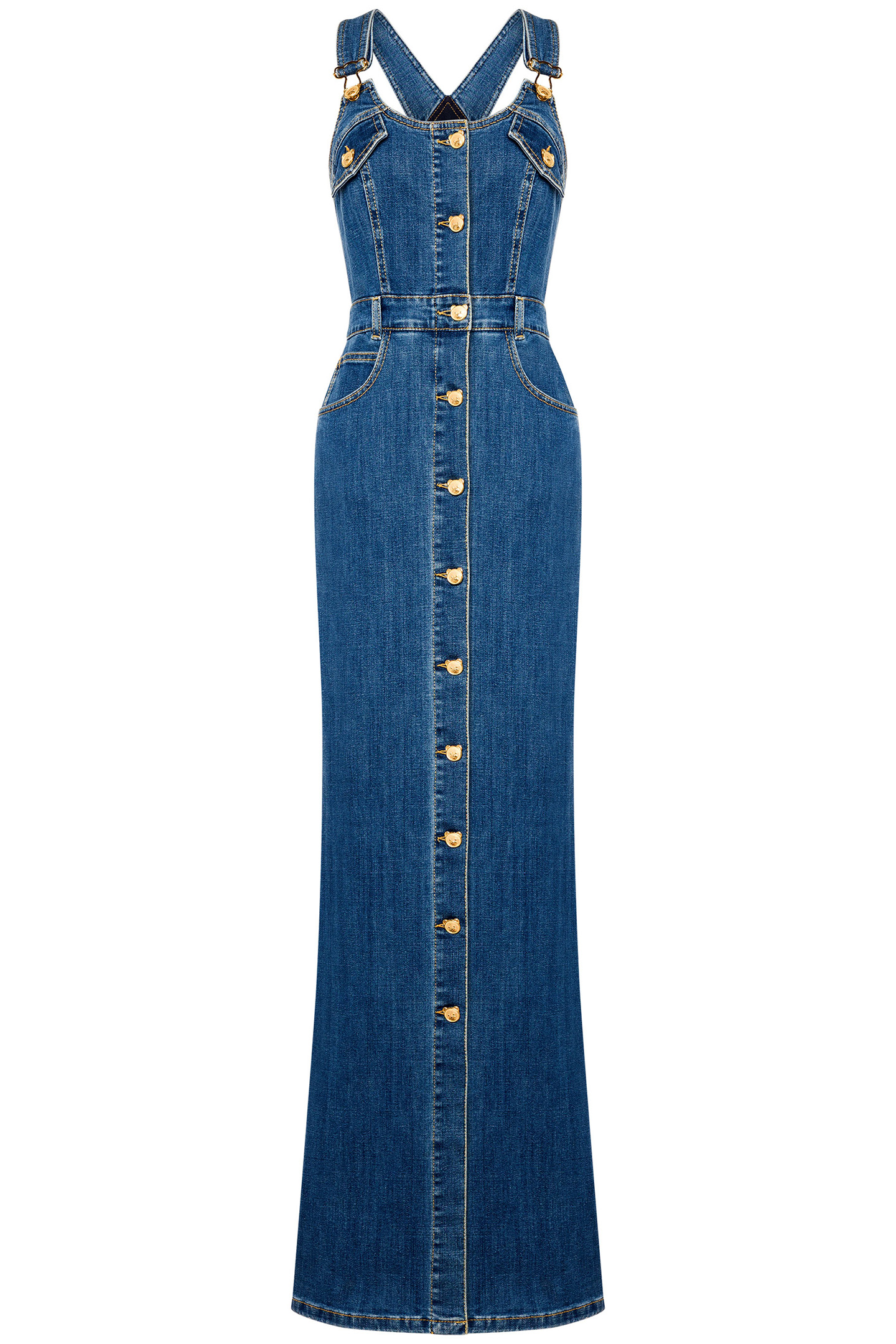 TEDDY BUTTONS DENIM DUNGAREES DRESS BLUE 3