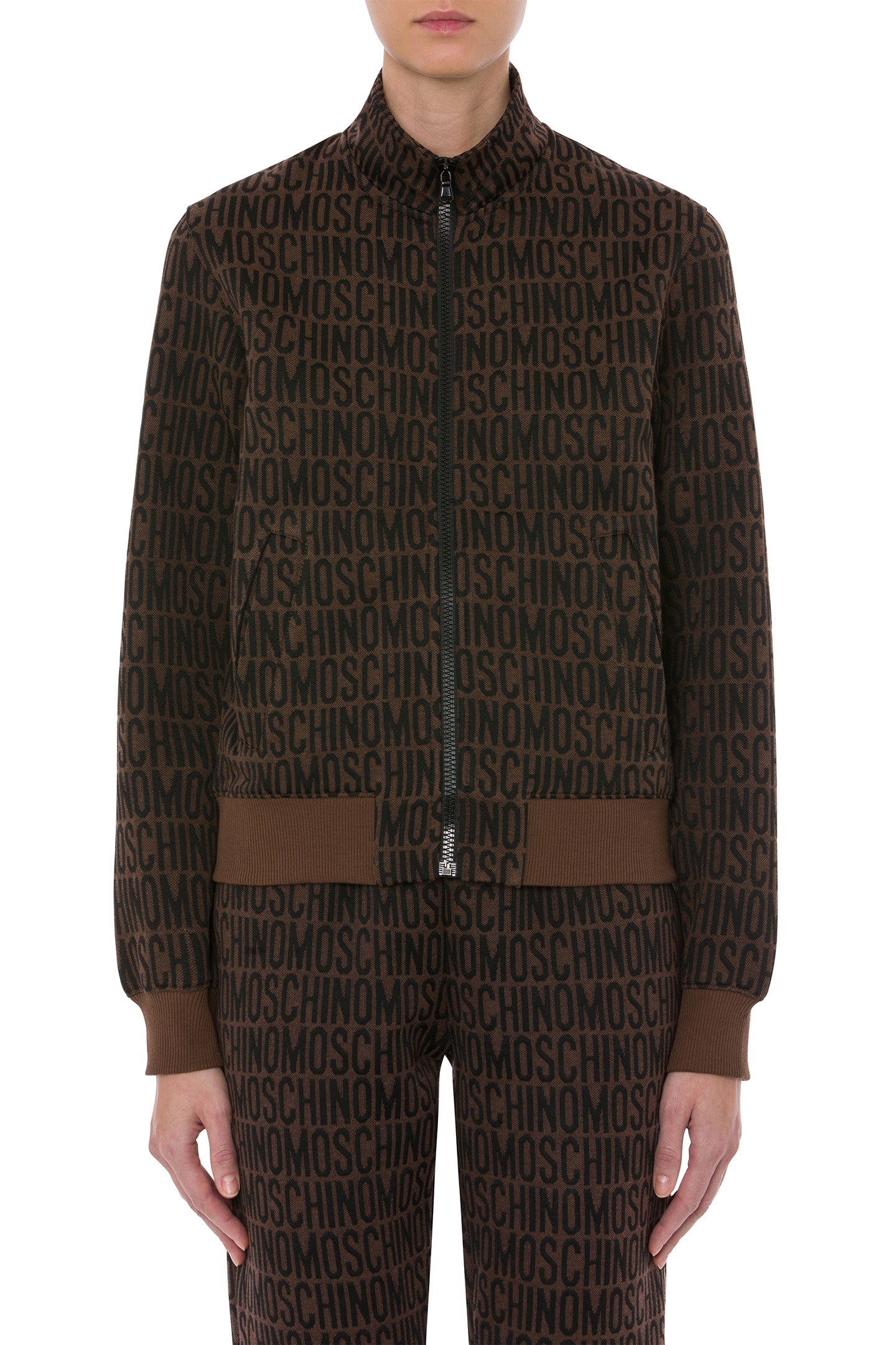 ALLOVER LOGO CROPPED SWEATSHIRT BROWN by Moschino