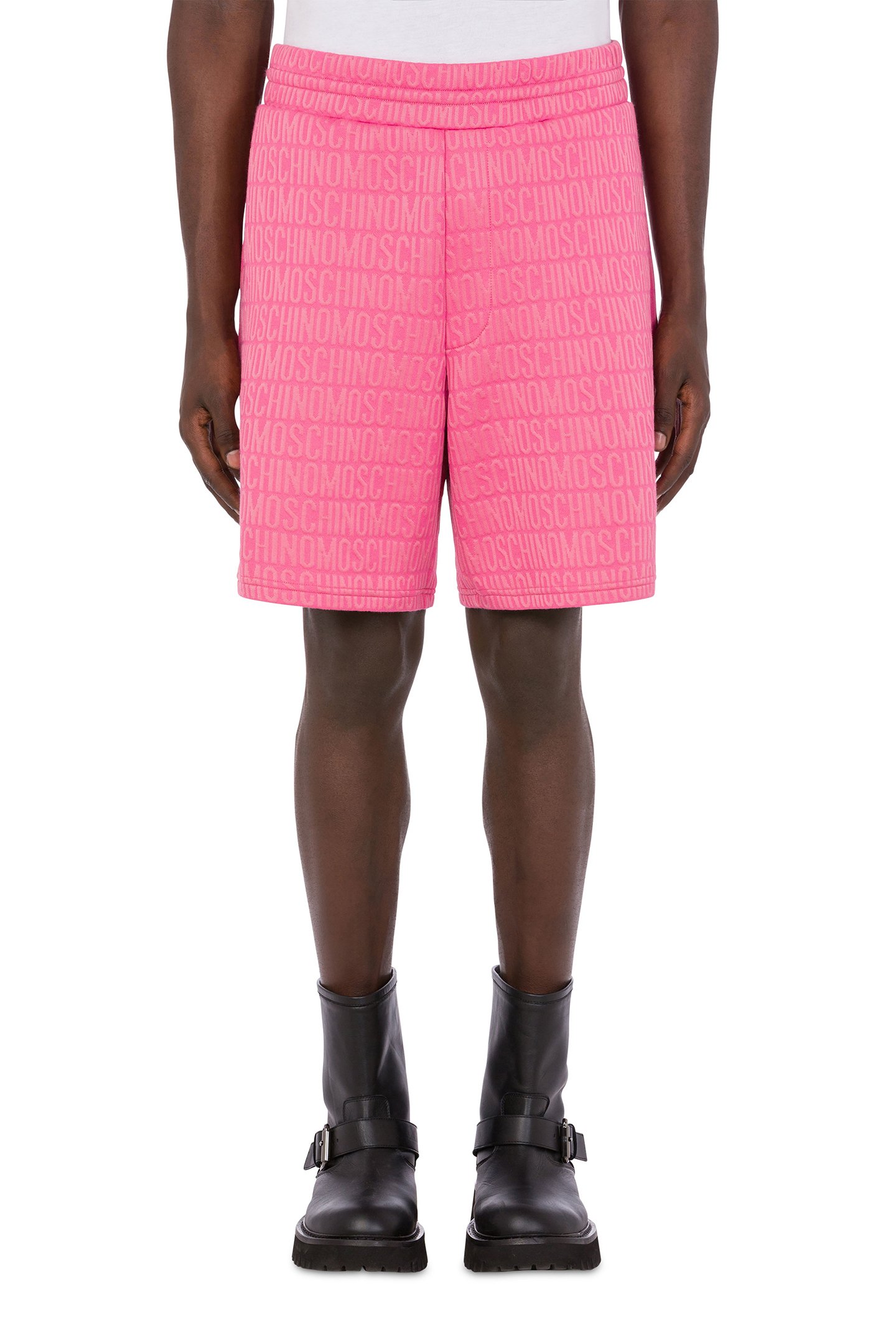 ALLOVER LOGO JACQUARD FLEECE BERMUDA SHORTS PINK by Moschino