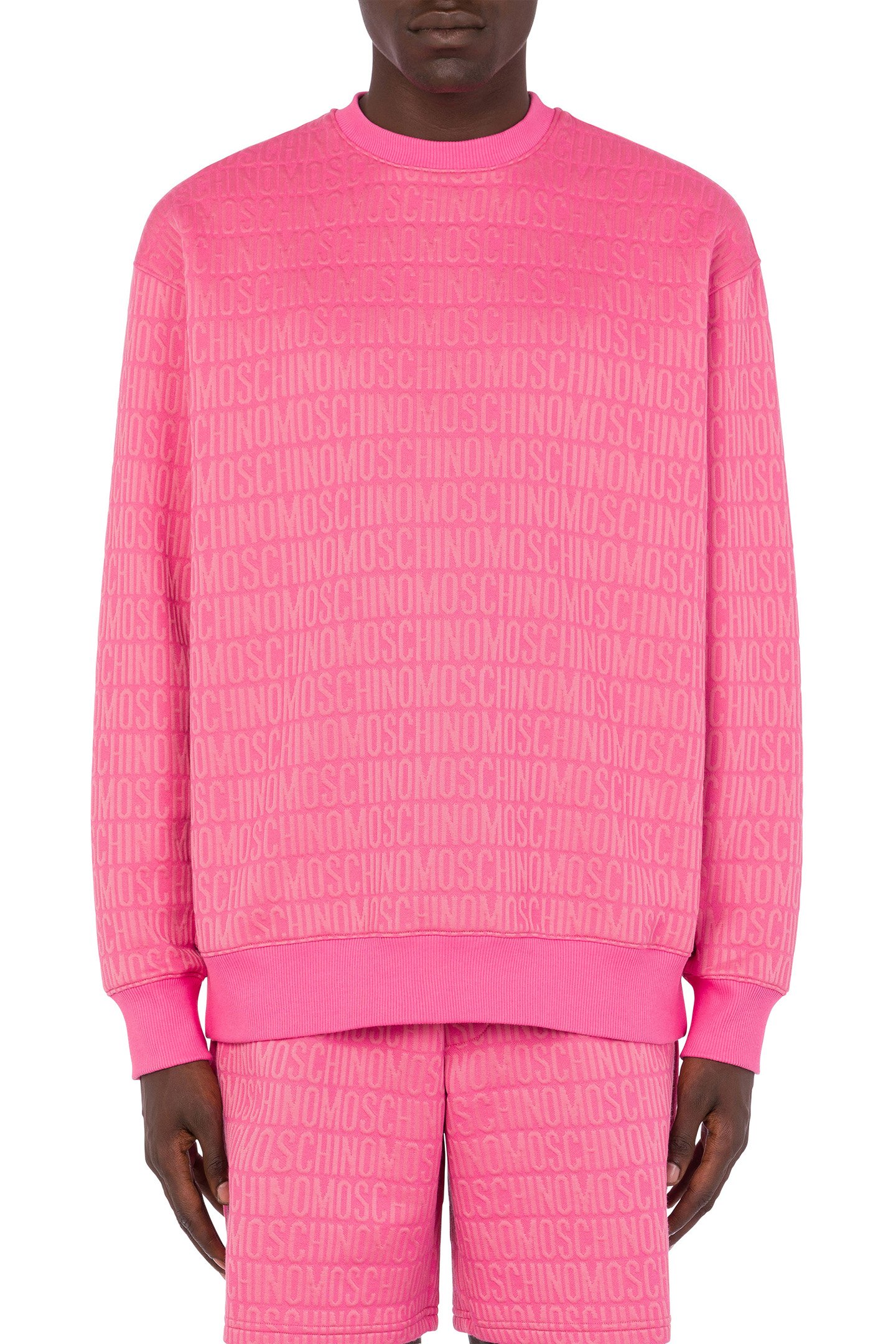 ALLOVER LOGO JACQUARD SWEATSHIRT PINK by Moschino