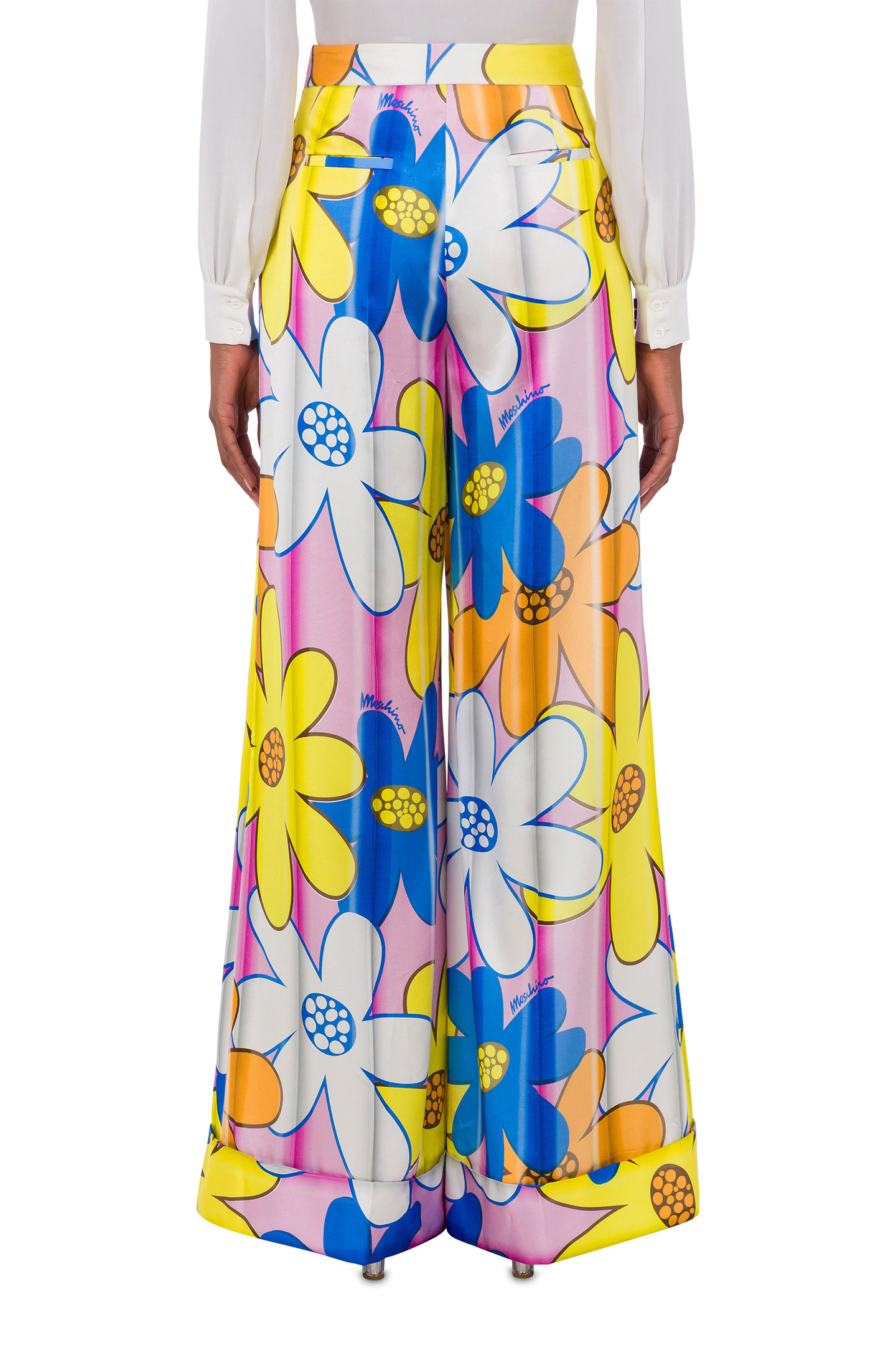 OVERSIZED ALLOVER FLOWERS SATIN TROUSERS PINK 2