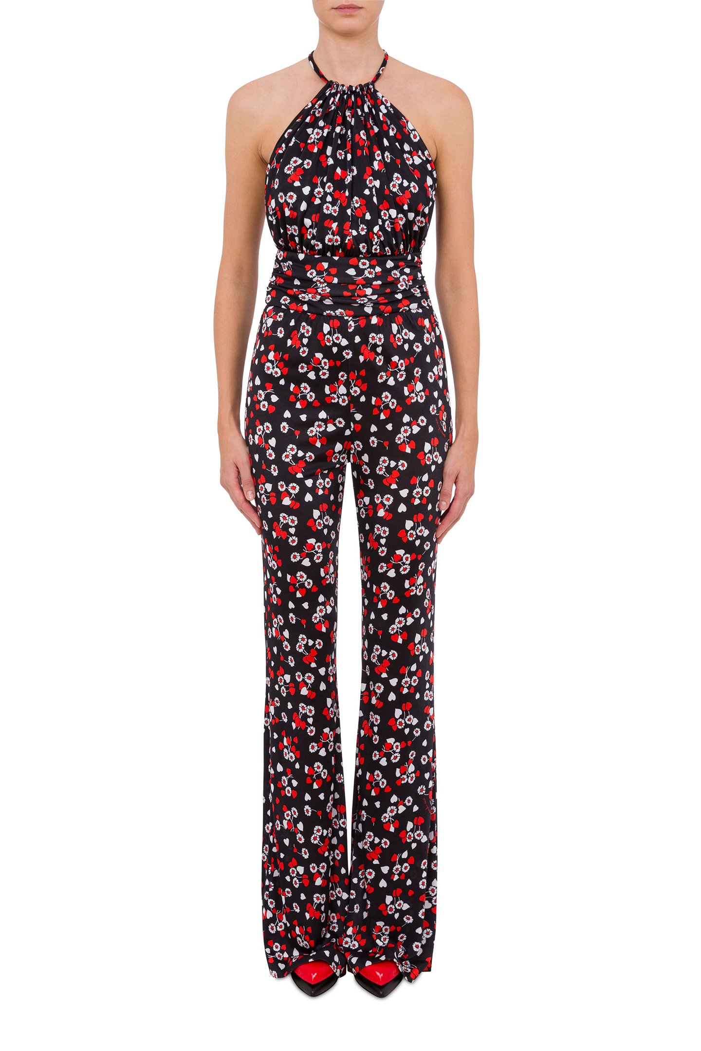ALLOVER HEARTS & FLOWERS ORGANZINE JUMPSUIT BLACK by Moschino