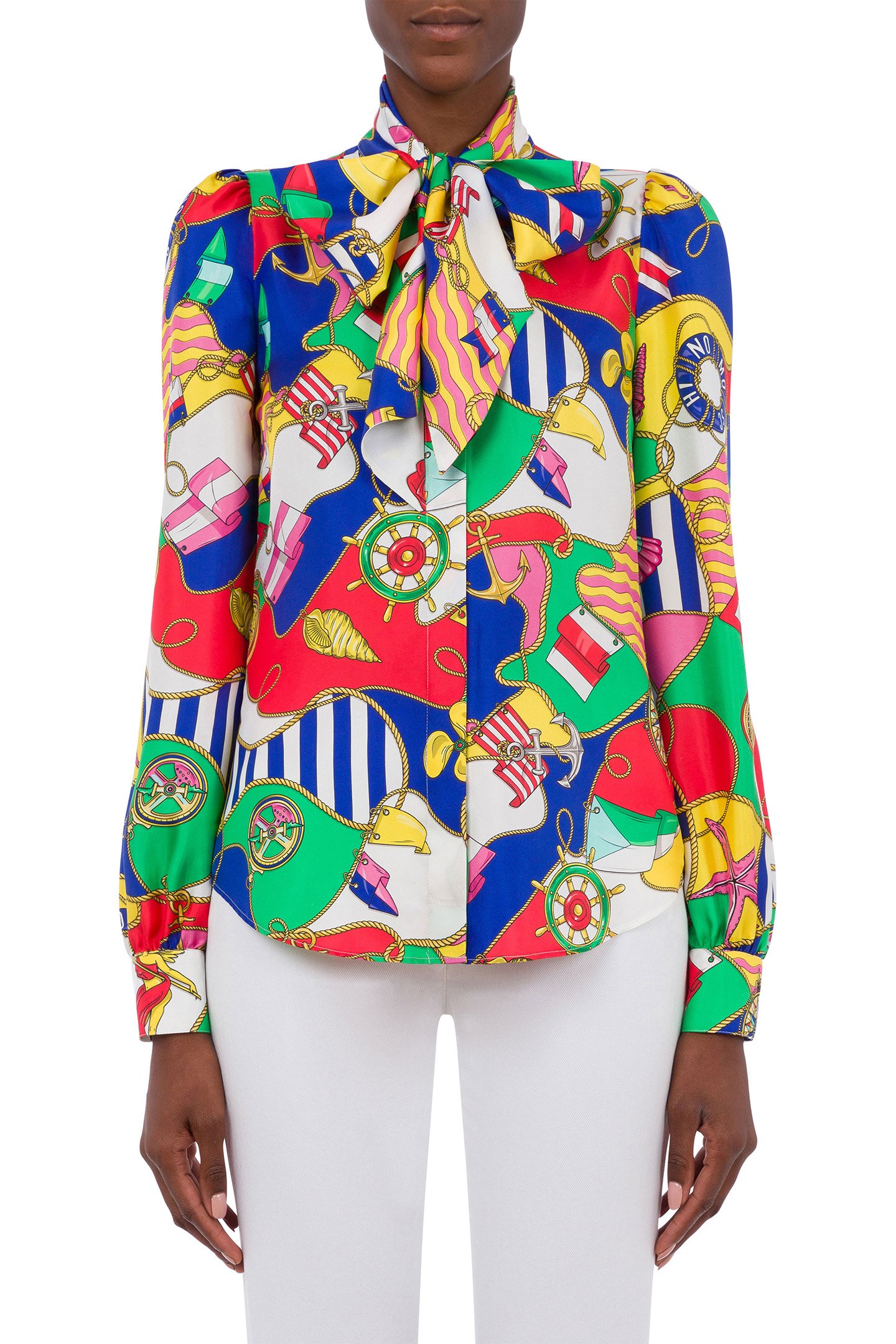 ALLOVER NAUTICAL SILK TWILL SHIRT MULTICOLOUR by Moschino
