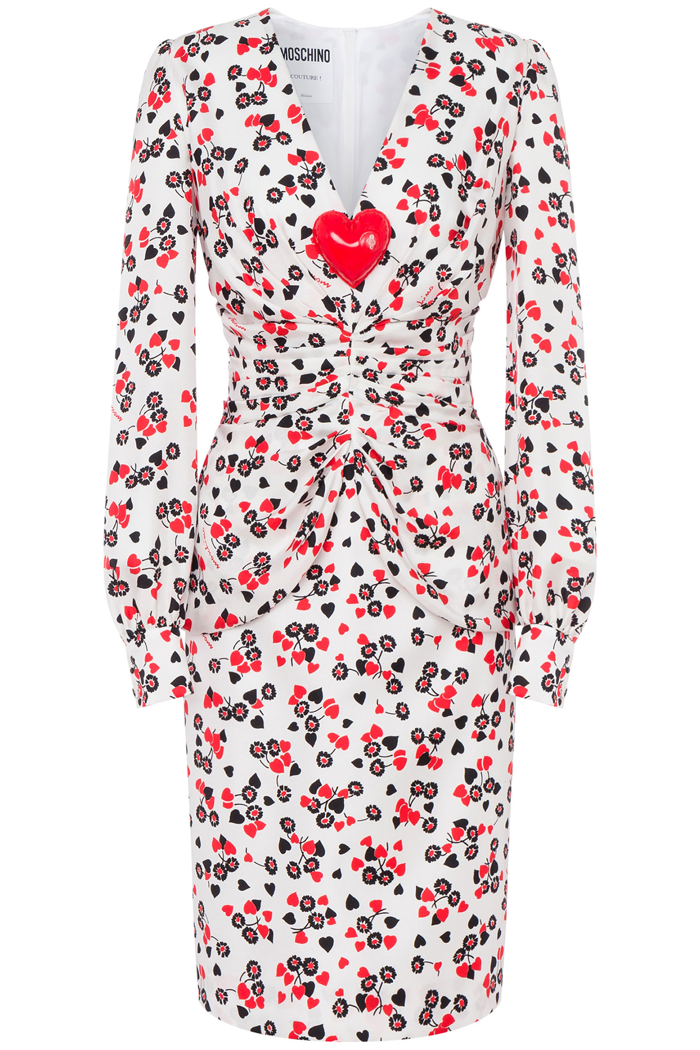 ALLOVER HEARTS SILK TWILL DRESS WHITE 3