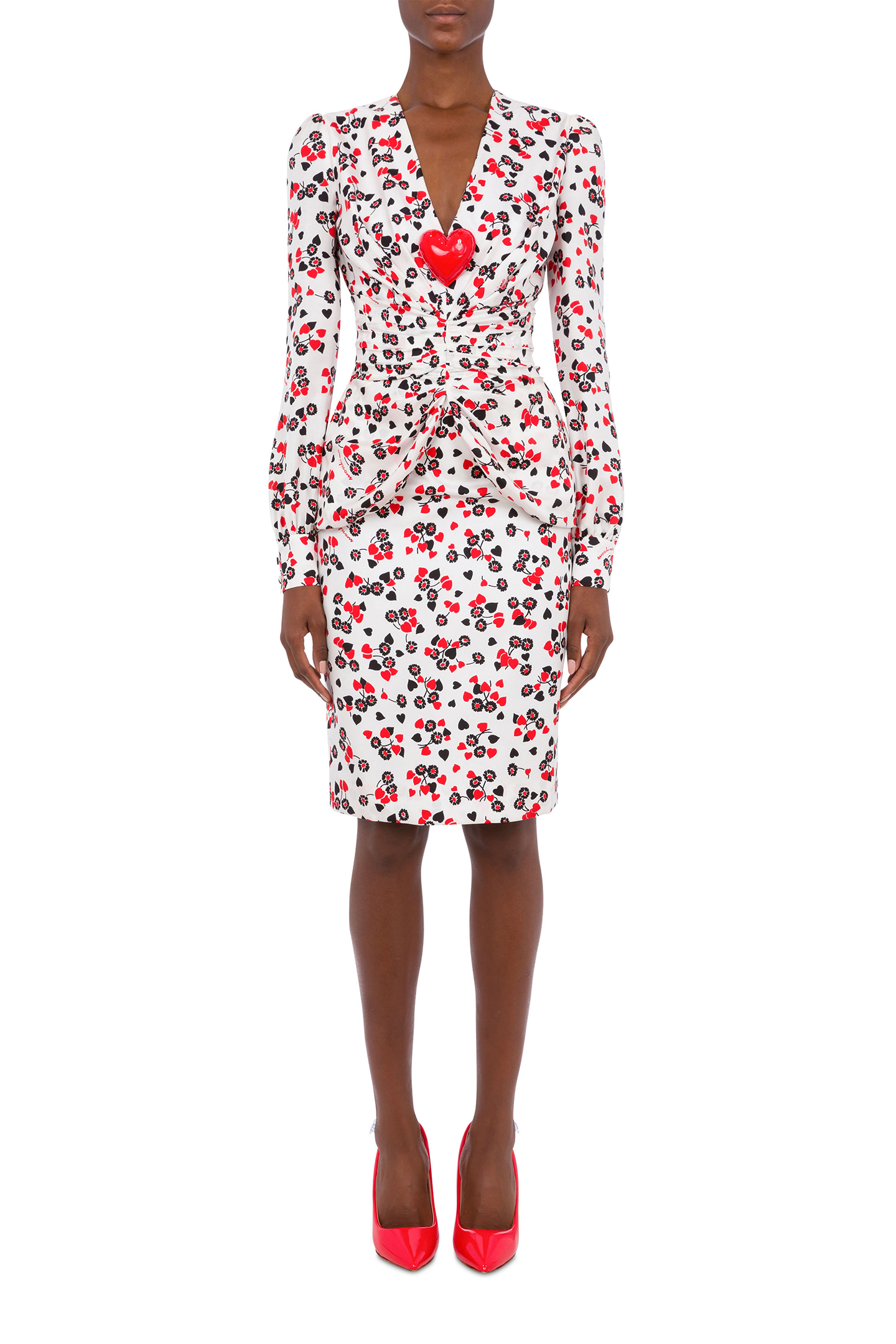 ALLOVER HEARTS SILK TWILL DRESS WHITE 1