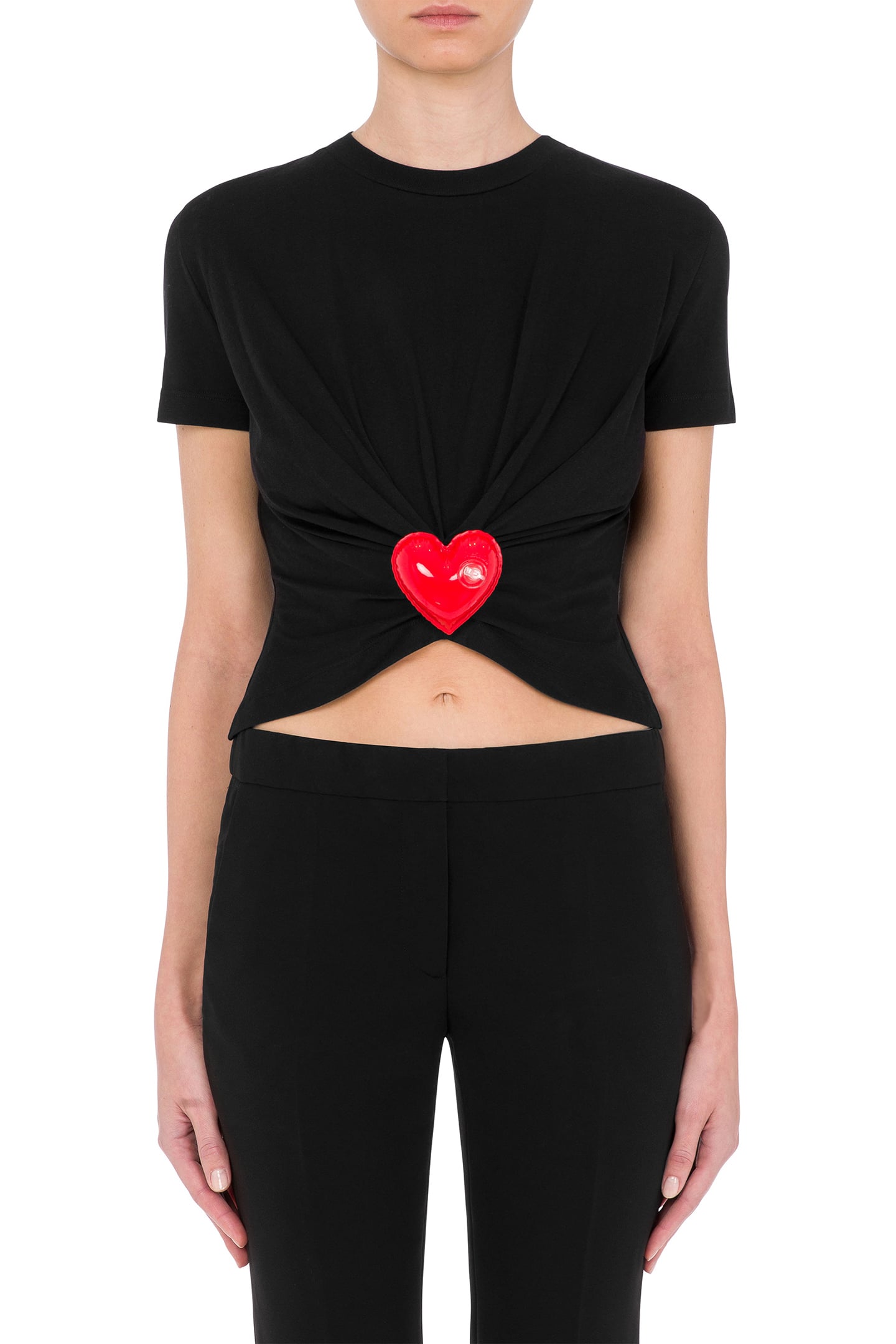 INFLATABLE HEART ORGANIC JERSEY CROPPED T-SHIRT BLACK 1