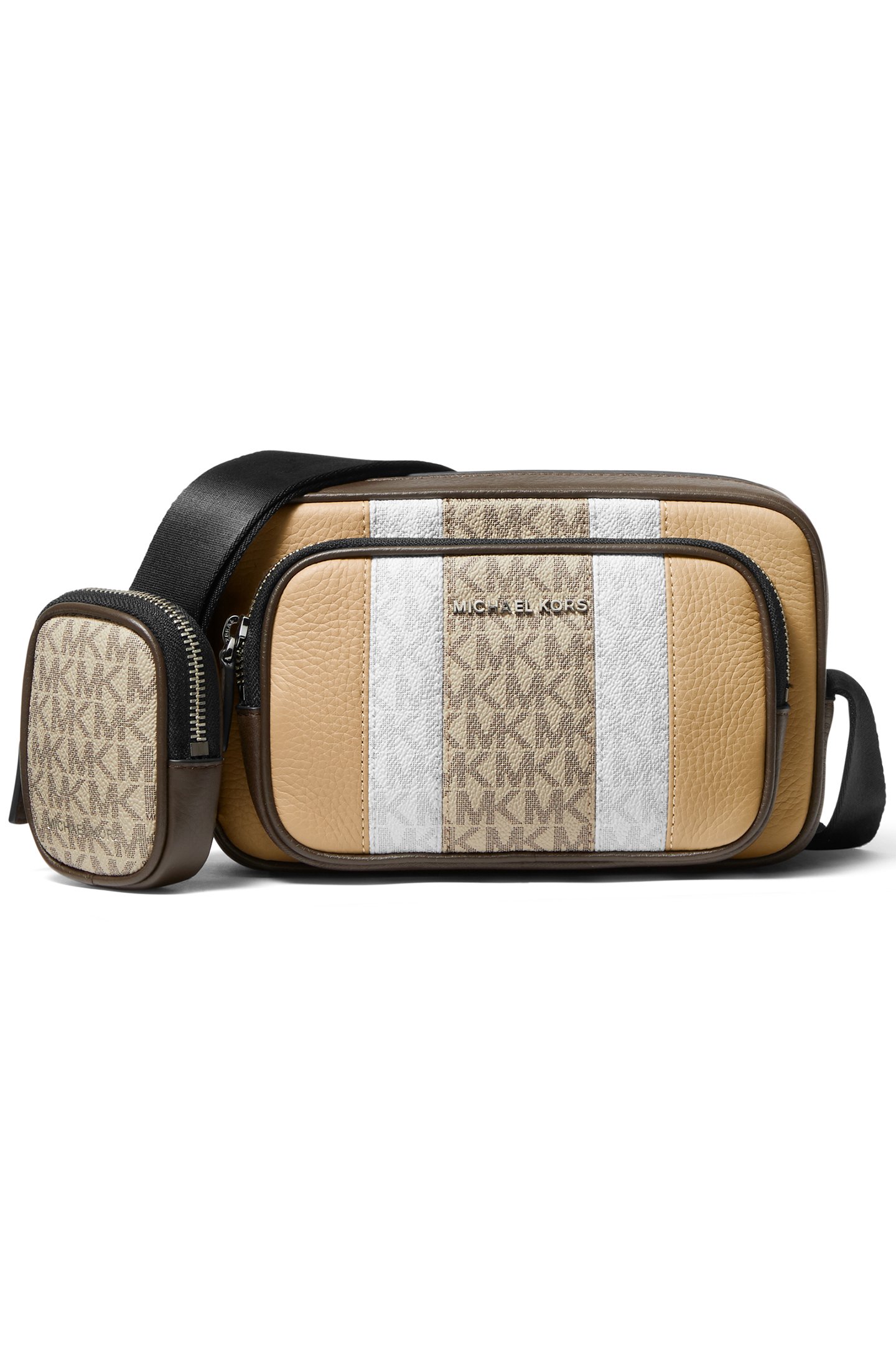 CAMERA BAG WITH POUCH IN CAMEL AND LOGO PRINT by Michael Kors