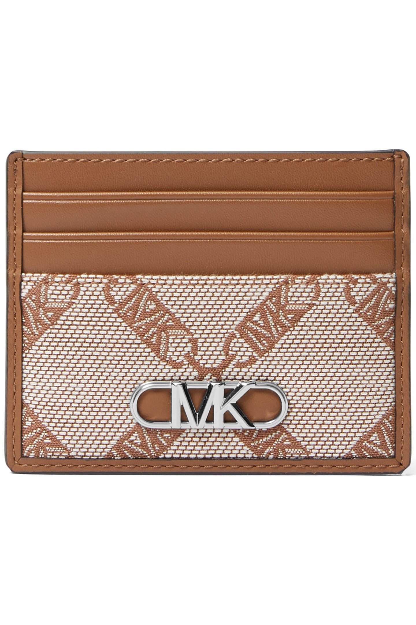 CARD HOLDER IN BROWN SIGNATURE LOGO PRINT by Michael Kors