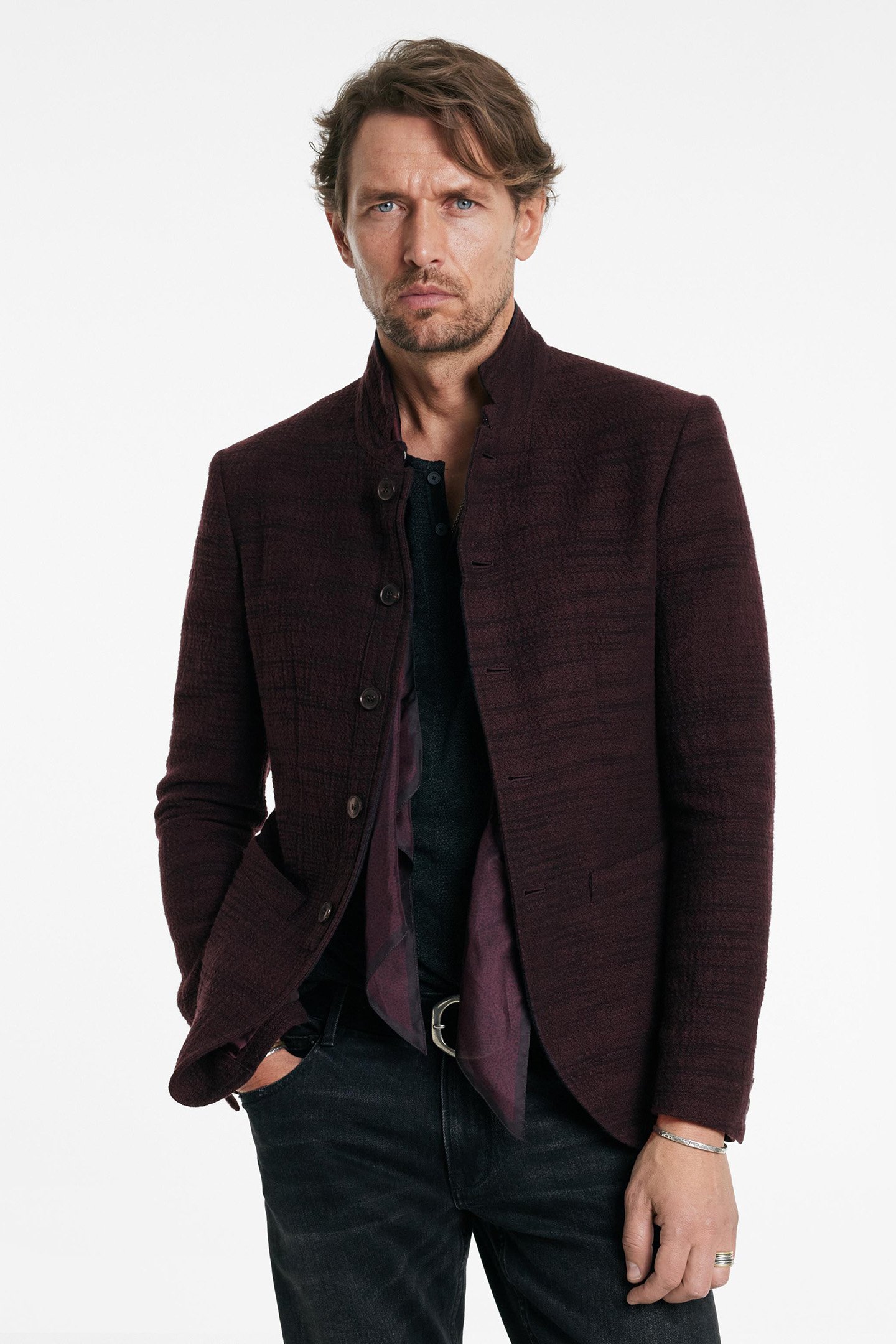SLIM FIT BUTTON CLOSURE SOFT JACKET DARK PLUM 1