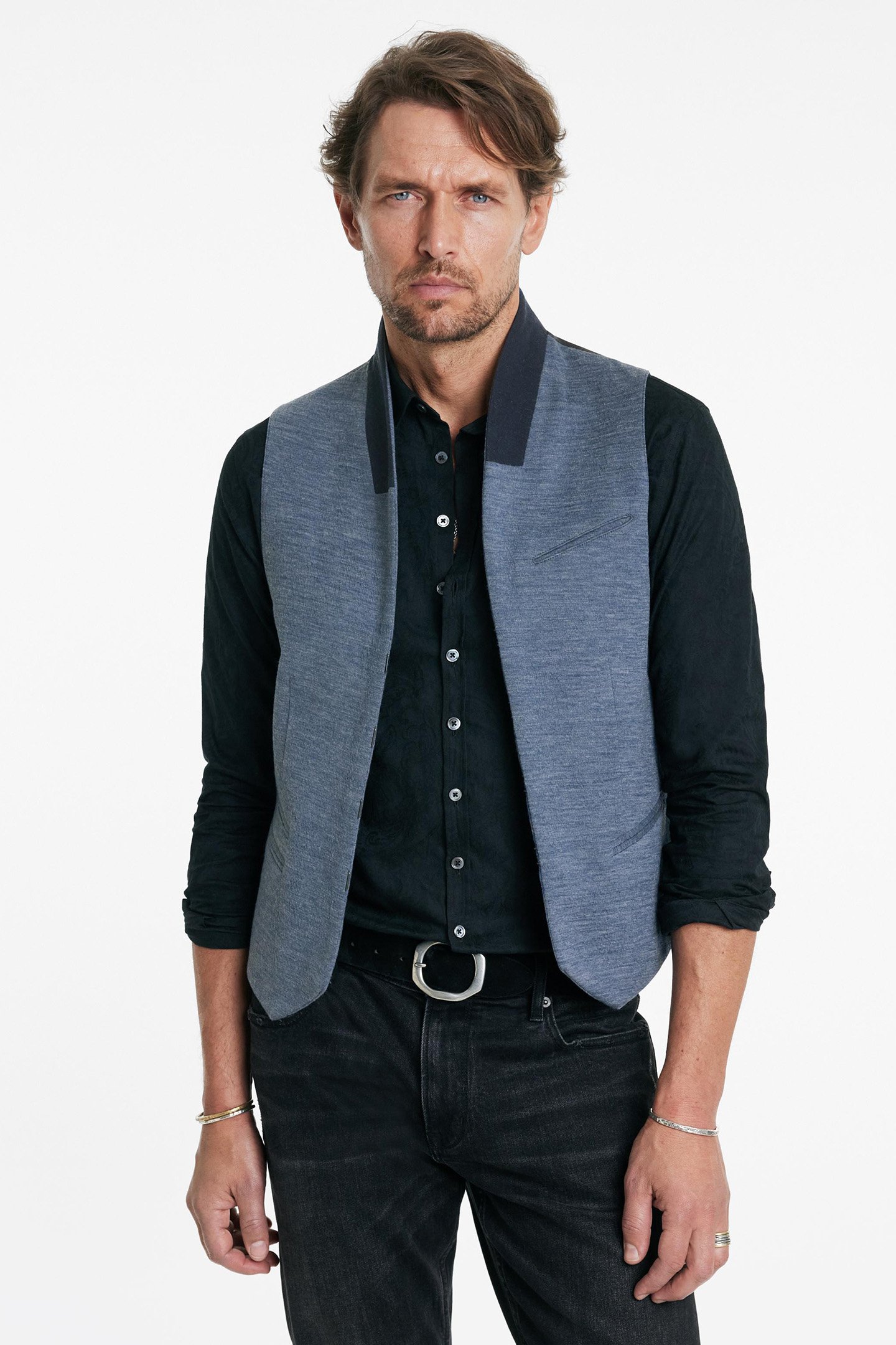 SHAWL COLLAR H B CLOSURE VEST RAIN BLUE 1