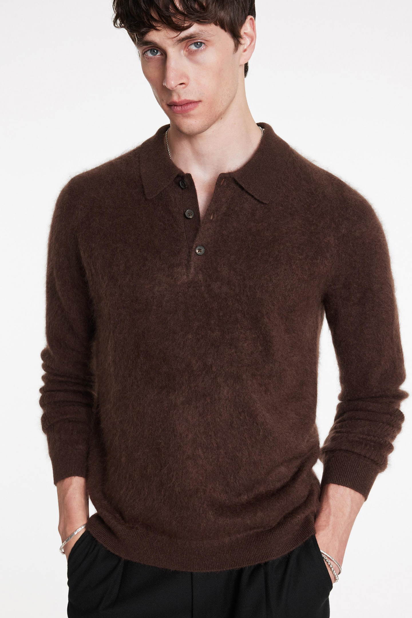 VERONA REGULAR FIT LS POLO DARK BROWN 3