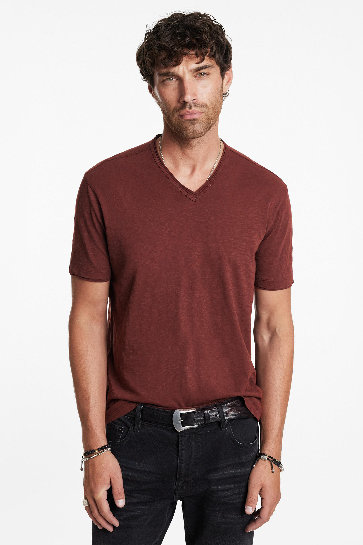MILES SLUB V-NECK WITH CUT RAW EDGE PRUCE 1