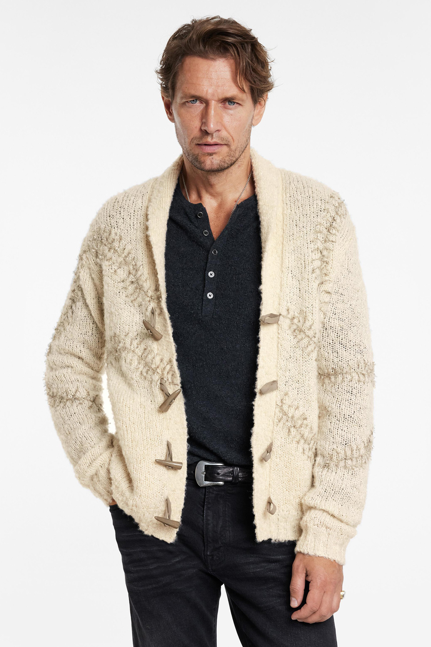 OSWALD LS SNAKE FOSSIL TOGGLE CARDIGAN WINTER WHITE 1