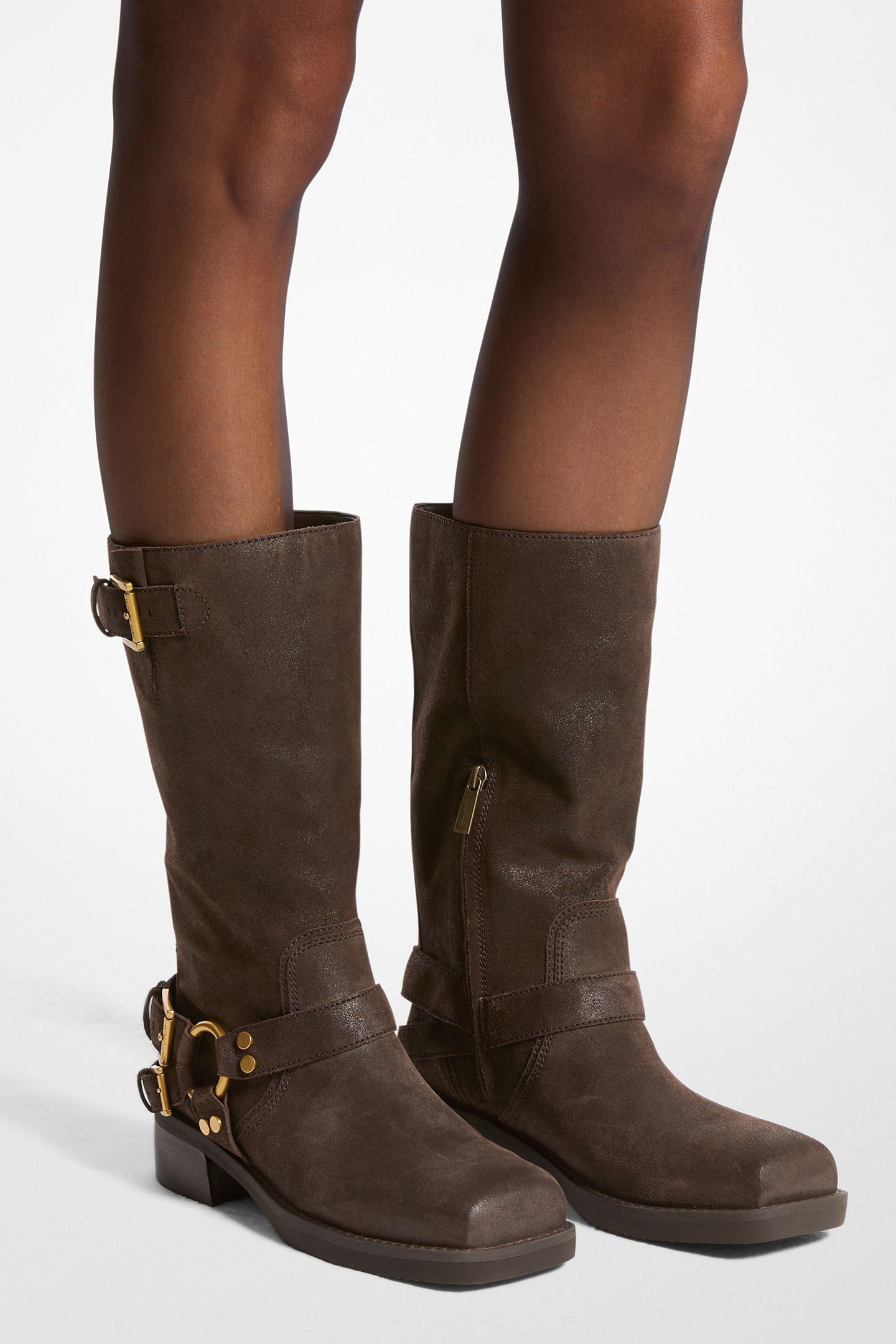 CROSBY GOLD BUCKLE DETAIL BIKER BOOT IN CHOCOLATE BROWN 2